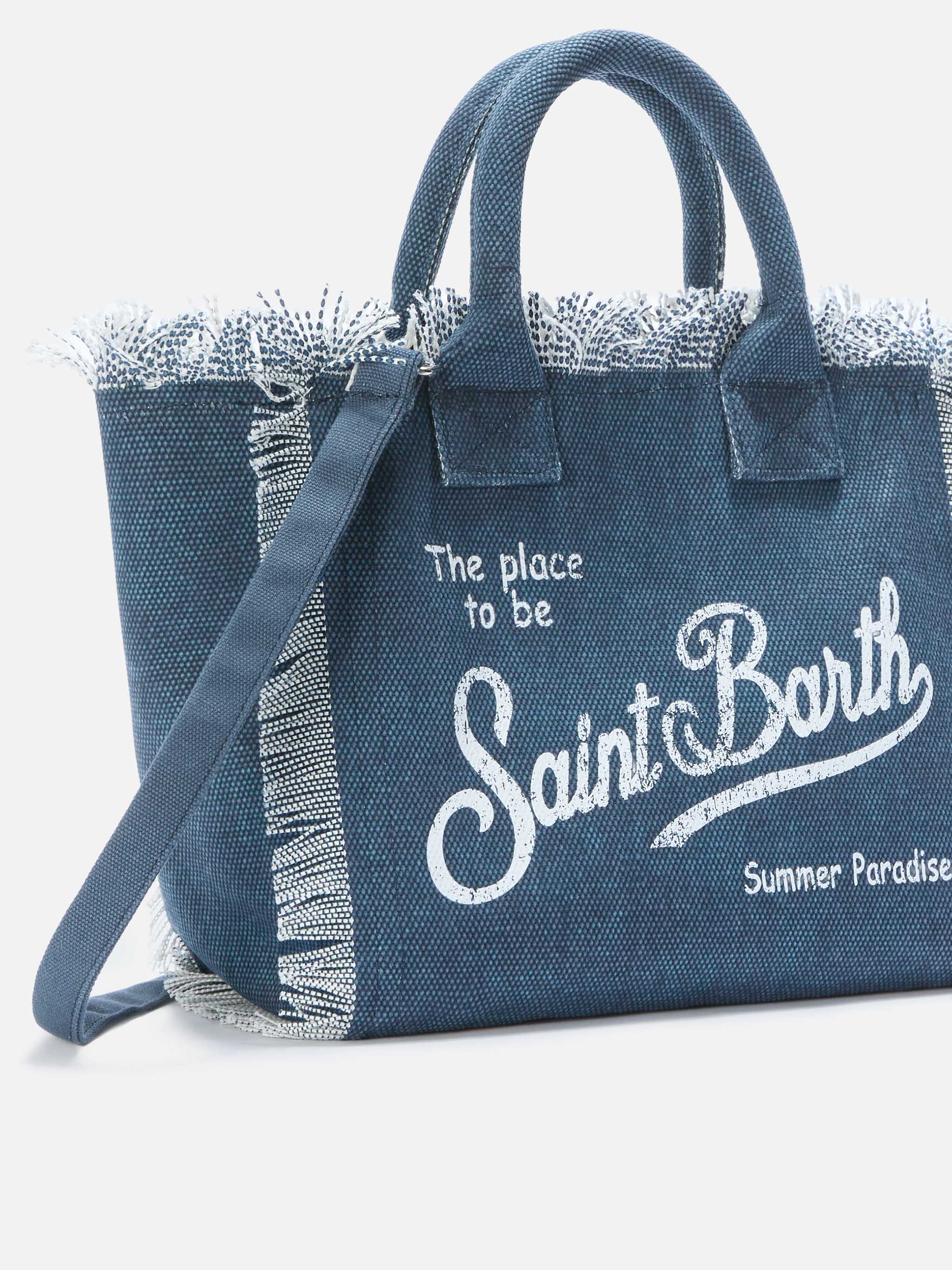 Borsa Colette blu indaco in canvas con frange - Image 3