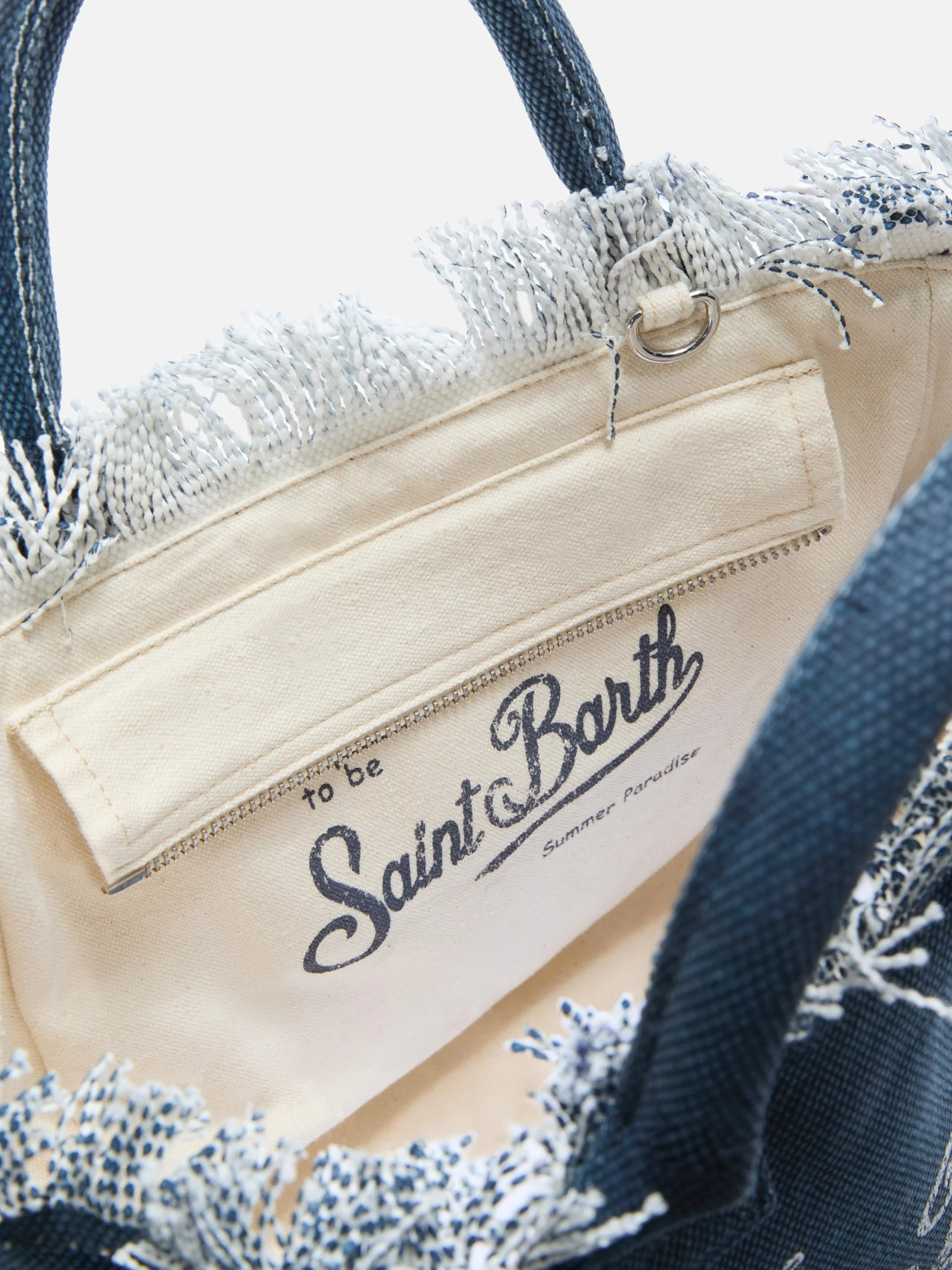 Borsa Colette blu indaco in canvas con frange - Image 4