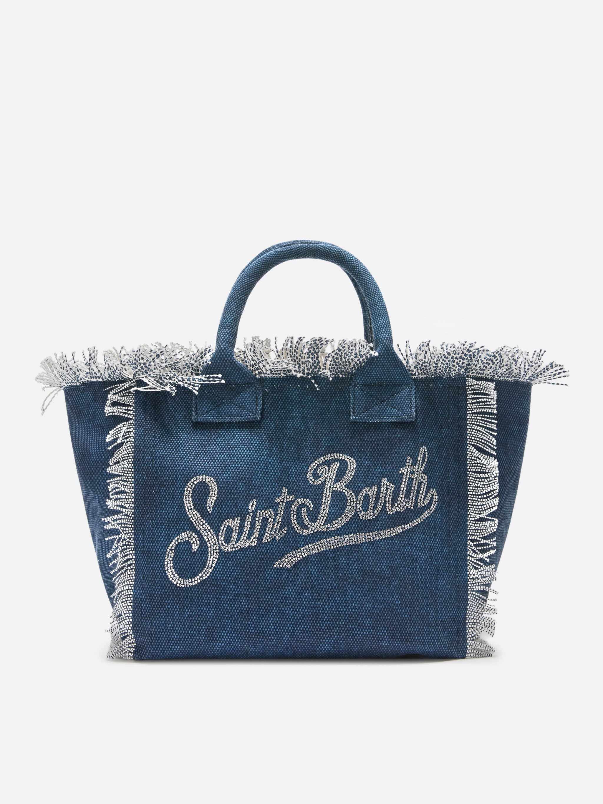 Borsa Colette in canvas blu indaco con logo in strass - Image 5