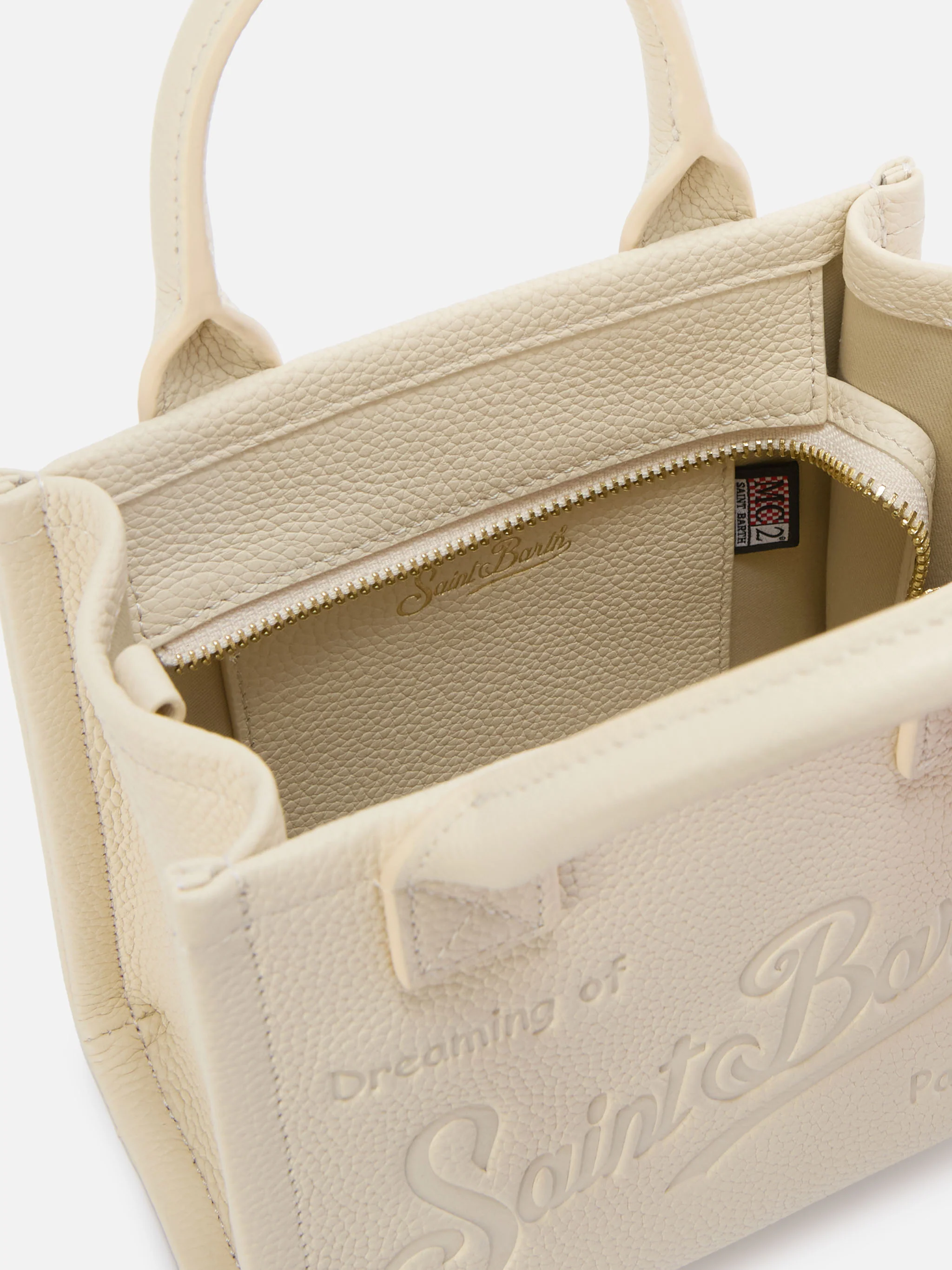 Borsa Vanity mini in pelle martellata avorio - Image 4
