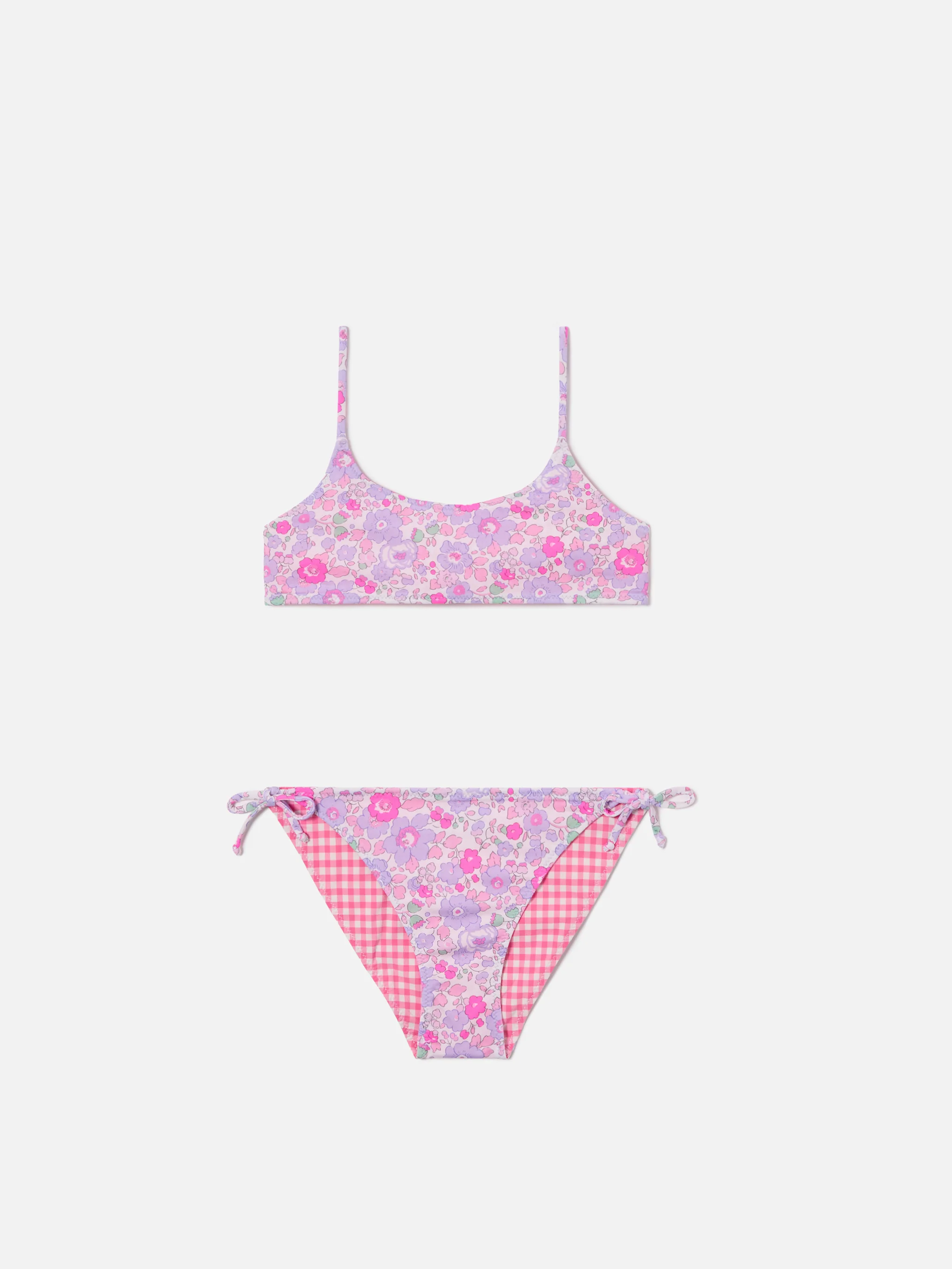Bikini Jaiden Double reversibile con stampa floreale e vichy | Made with Liberty Fabric