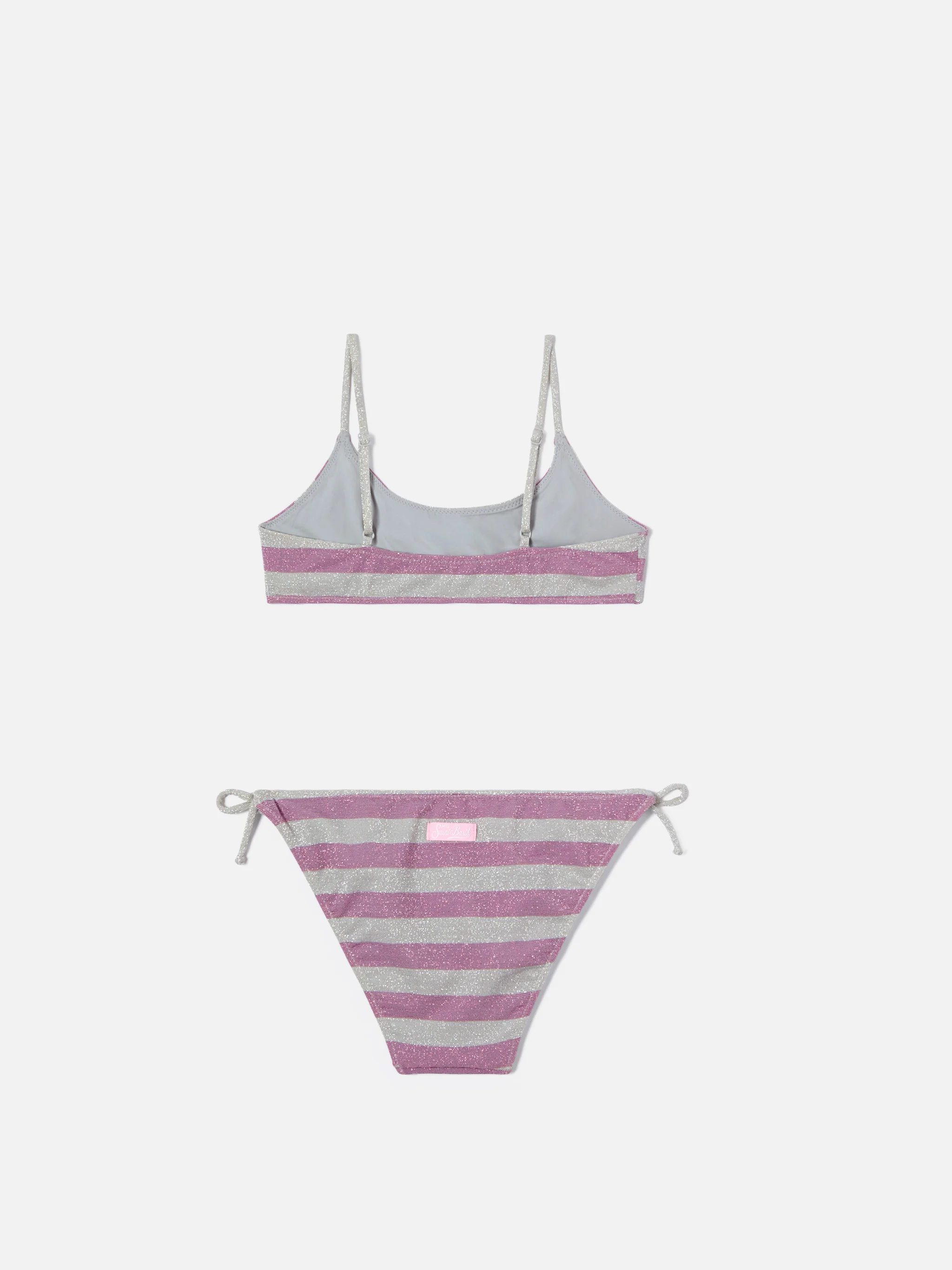 Bikini Jaiden a righe rosa e silver in maglina lurex - Image 2
