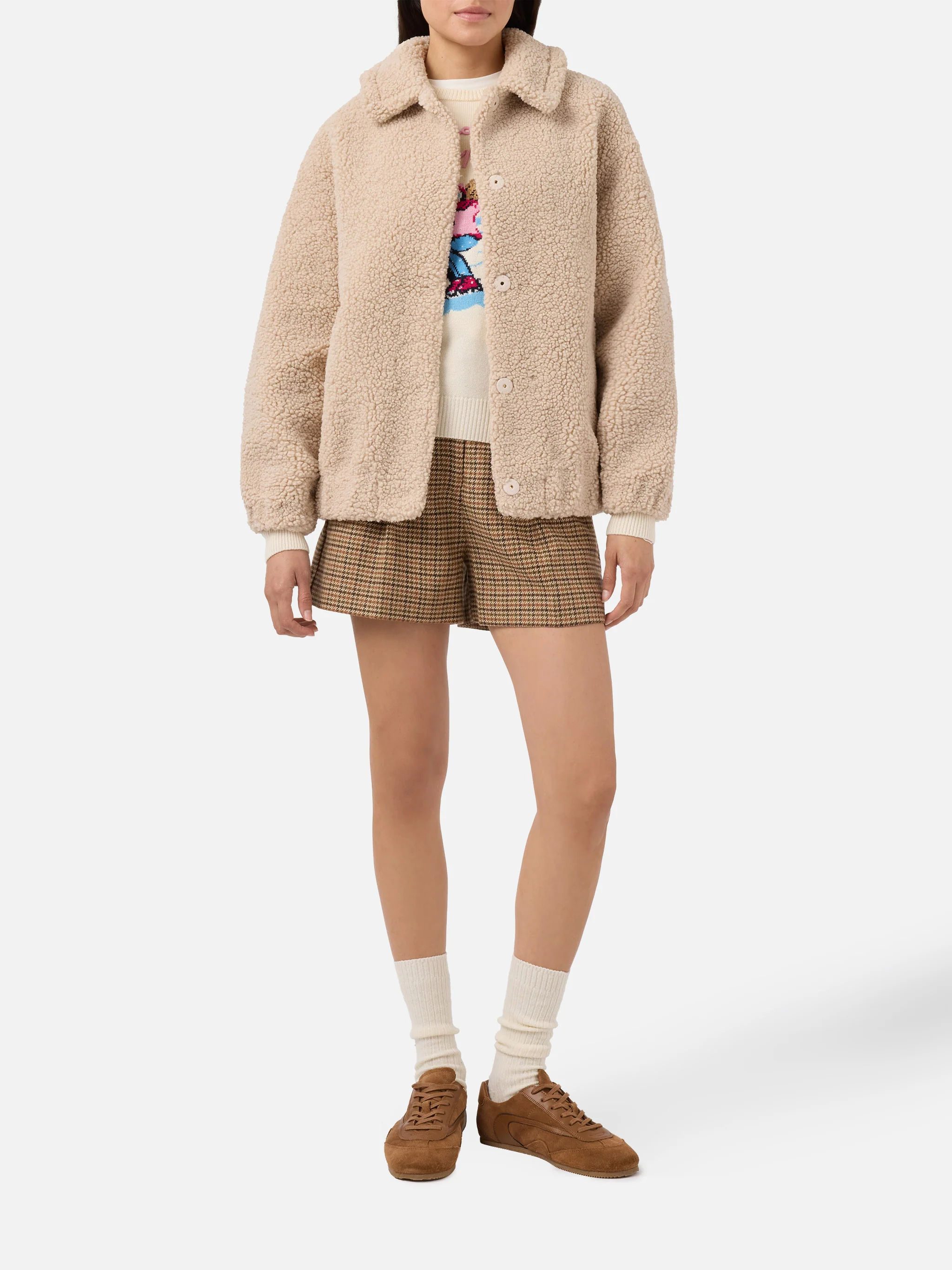 Bomber Jeanne in teddy con patch sul retro - Image 2