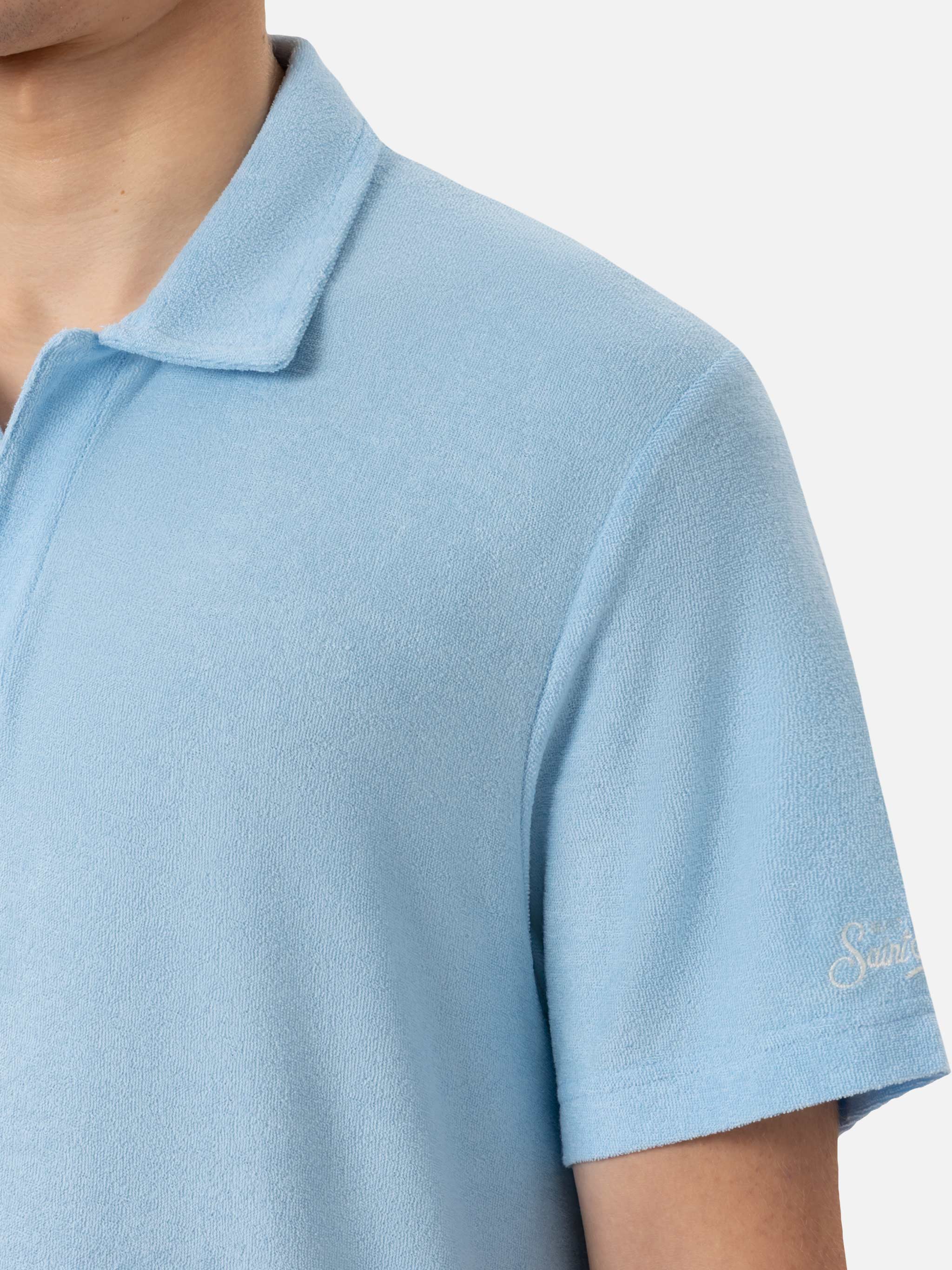 Polo Jeremy in spugna azzurro chiaro senza bottoni - Image 4