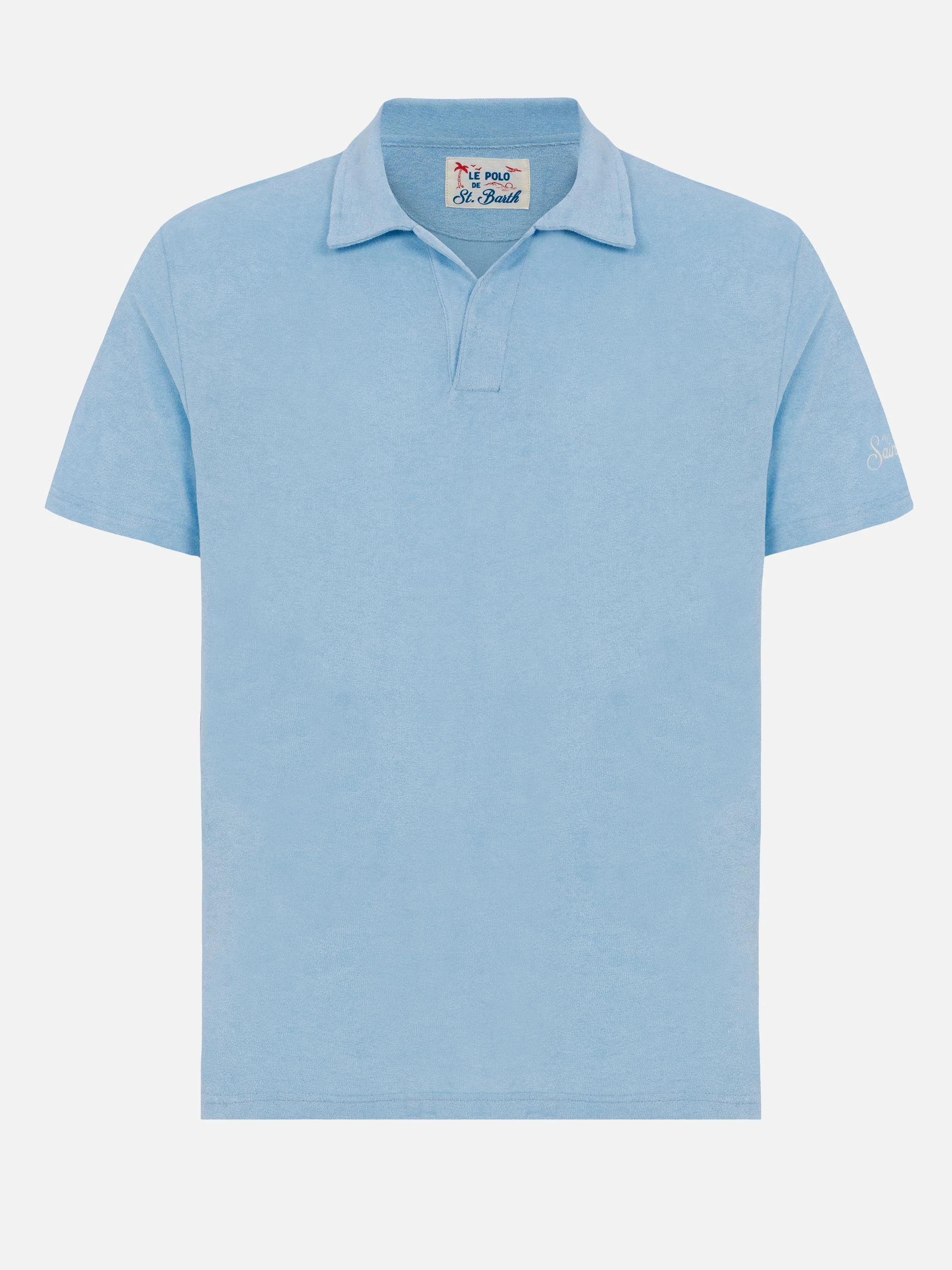 Polo Jeremy in spugna azzurro chiaro senza bottoni - Image 5