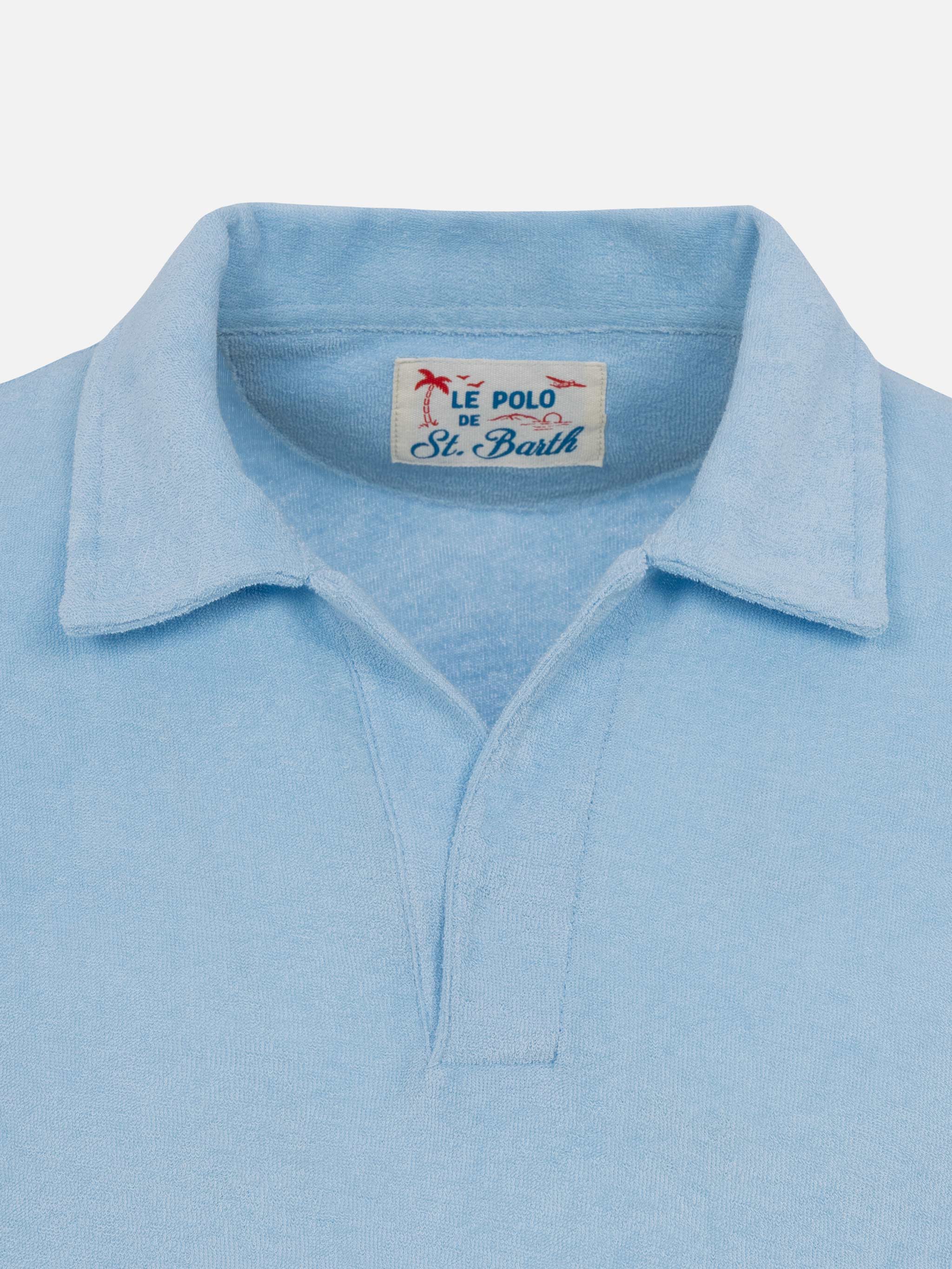 Polo Jeremy in spugna azzurro chiaro senza bottoni - Image 8