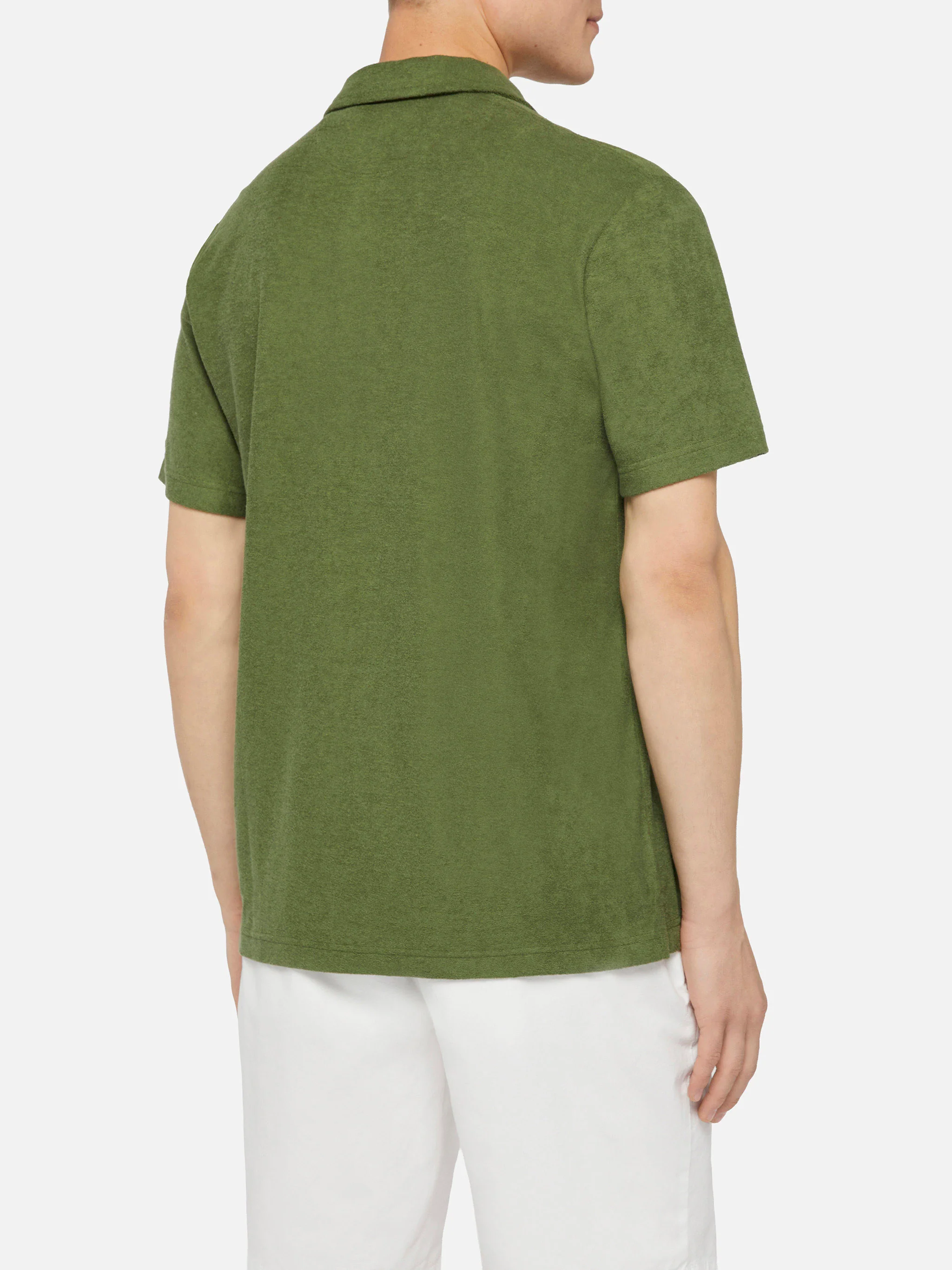 Polo Jeremy in spugna verde militare senza bottoni - Image 3