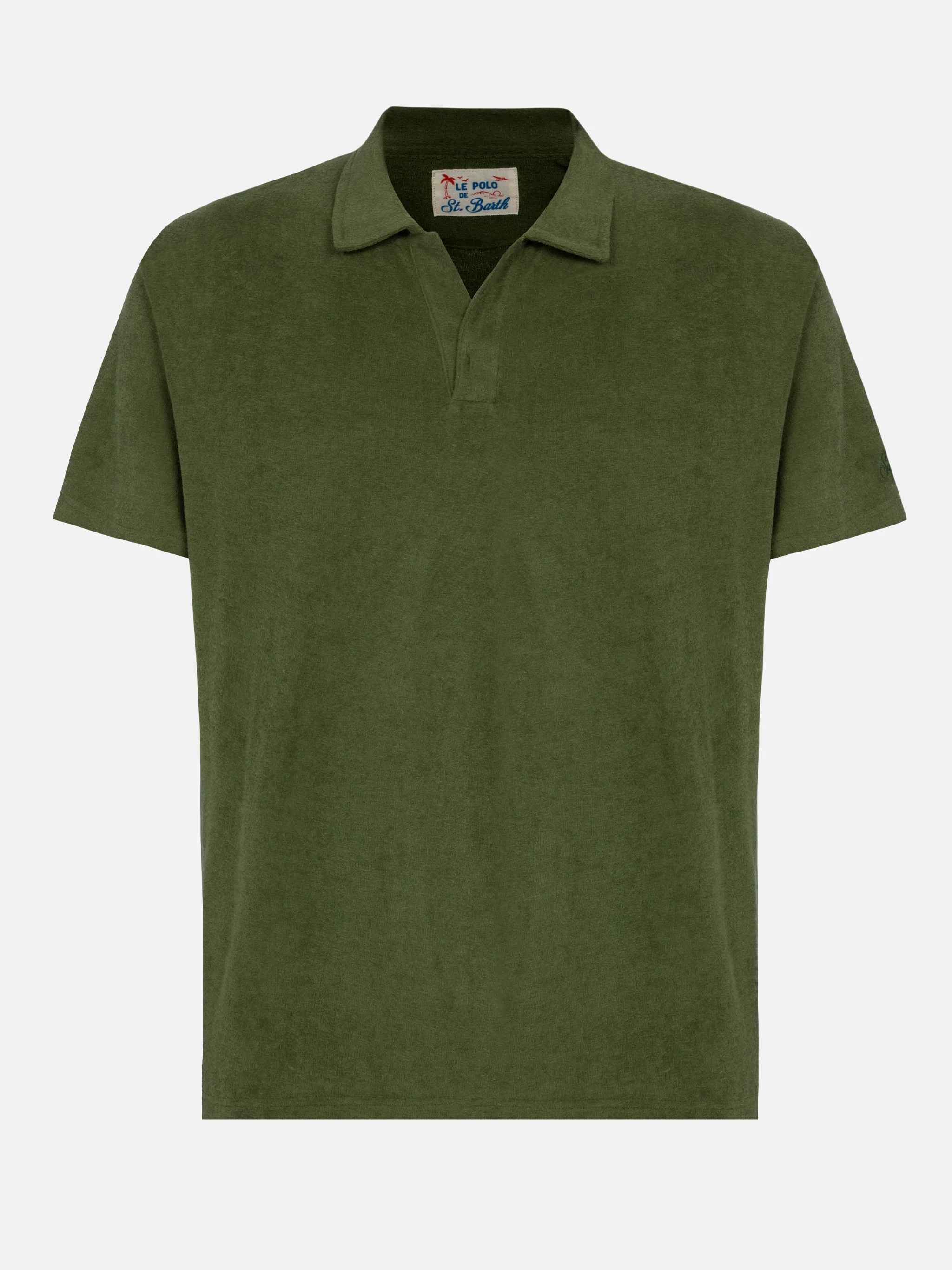 Polo Jeremy in spugna verde militare senza bottoni - Image 4