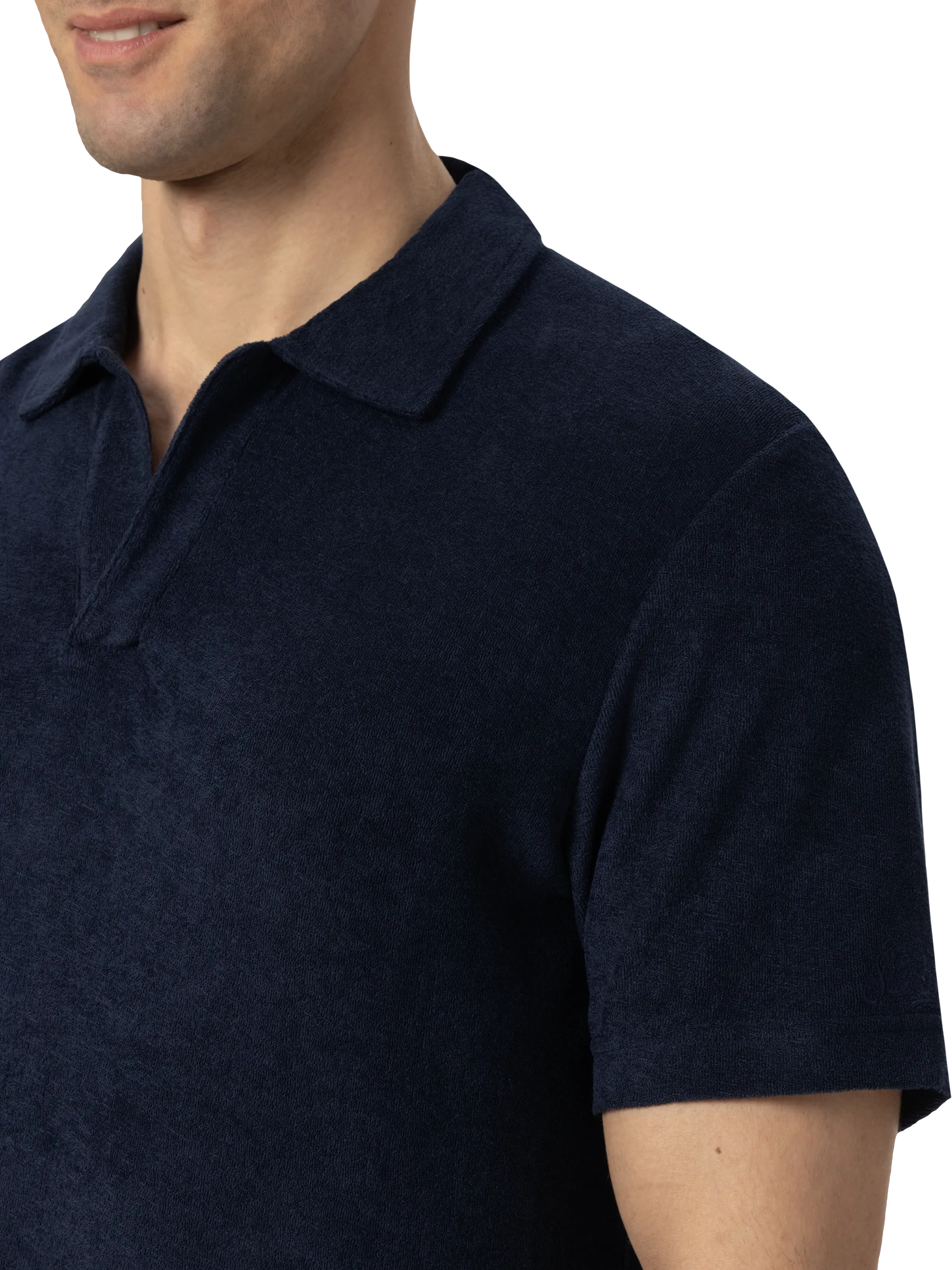 Polo Jeremy in spugna blu navy senza bottoni - Image 3
