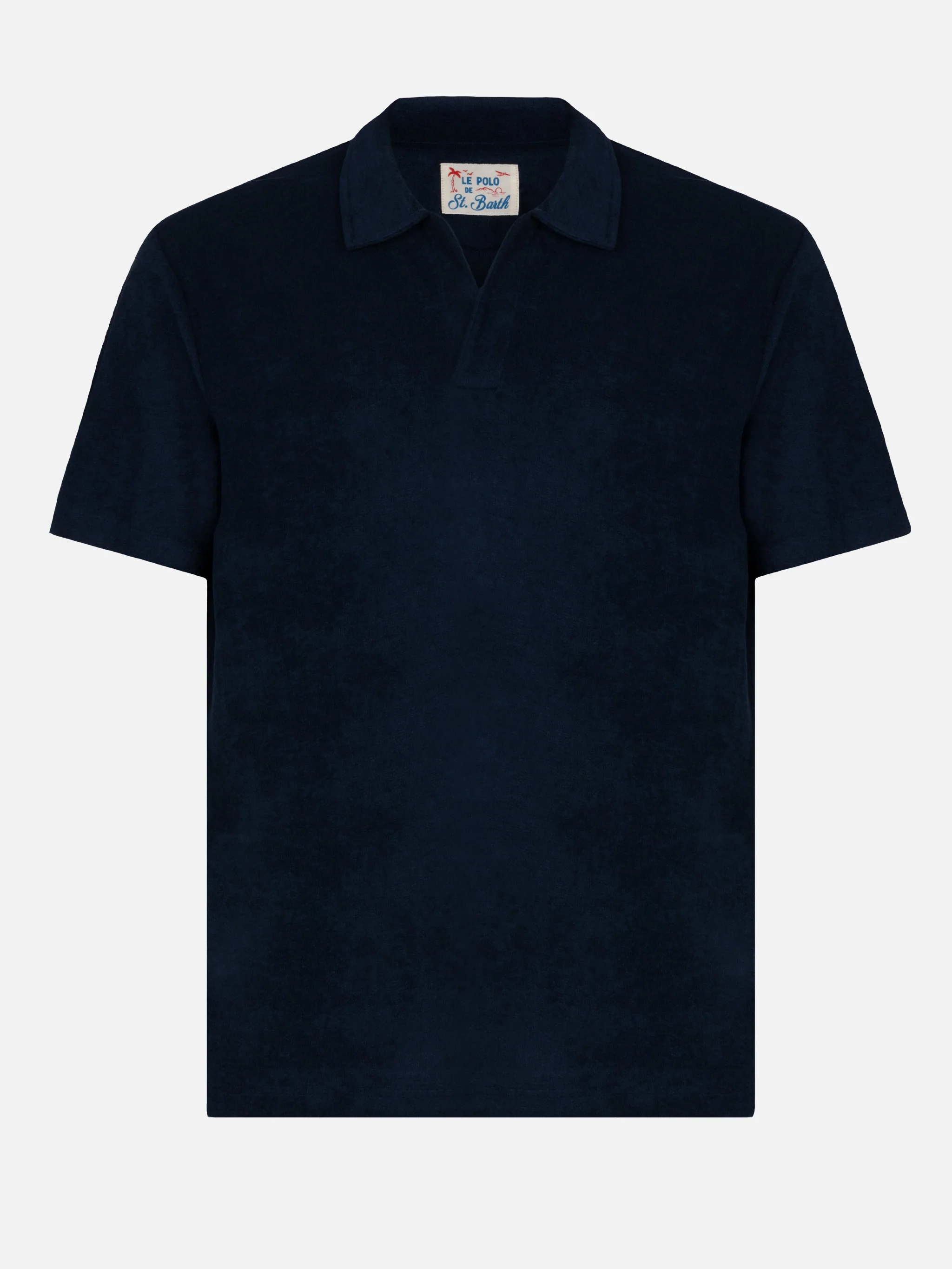 Polo Jeremy in spugna blu navy senza bottoni - Image 4