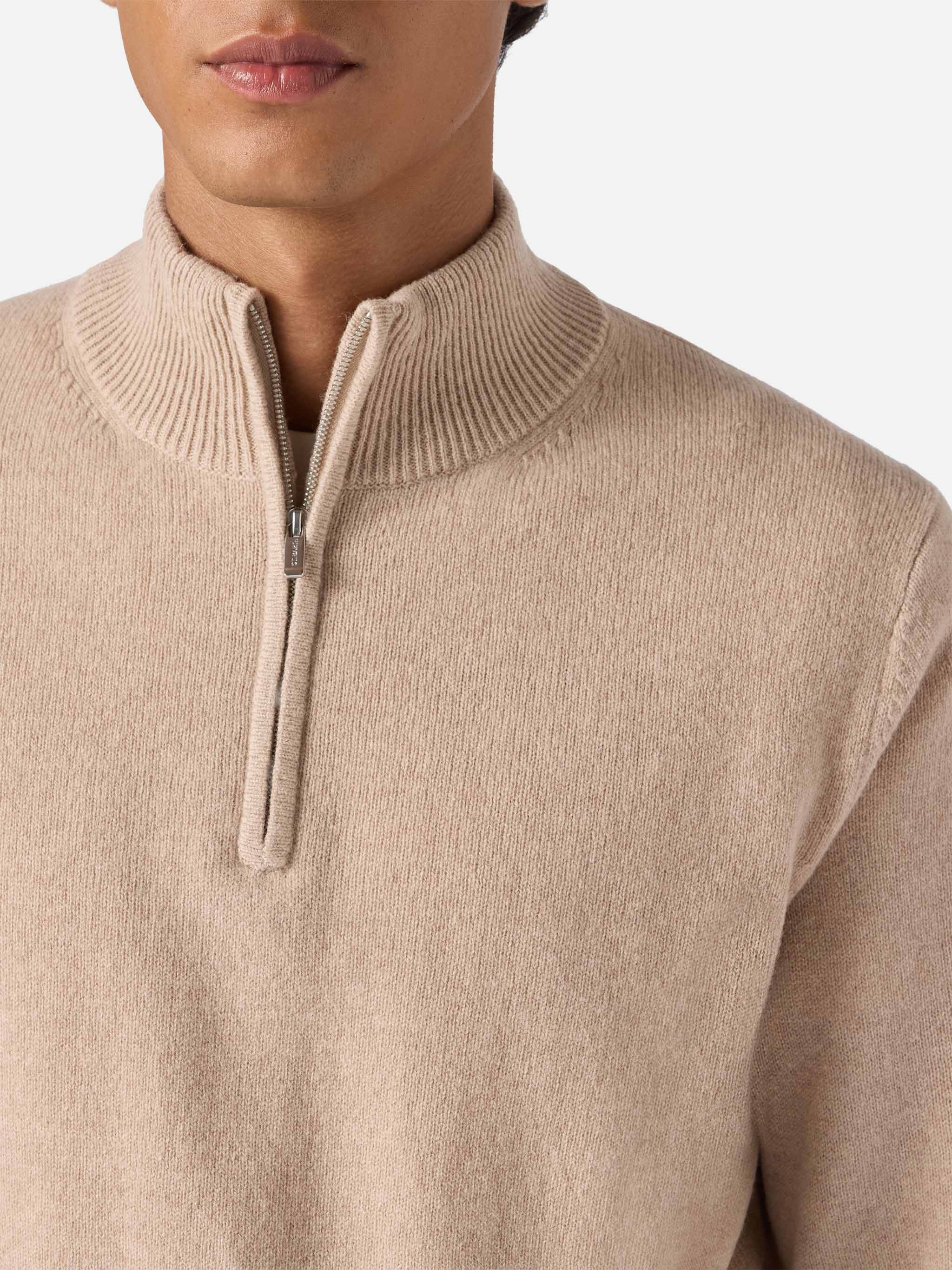 Pullover a mezza zip Jermyn in 100% lambswool beige - Image 2