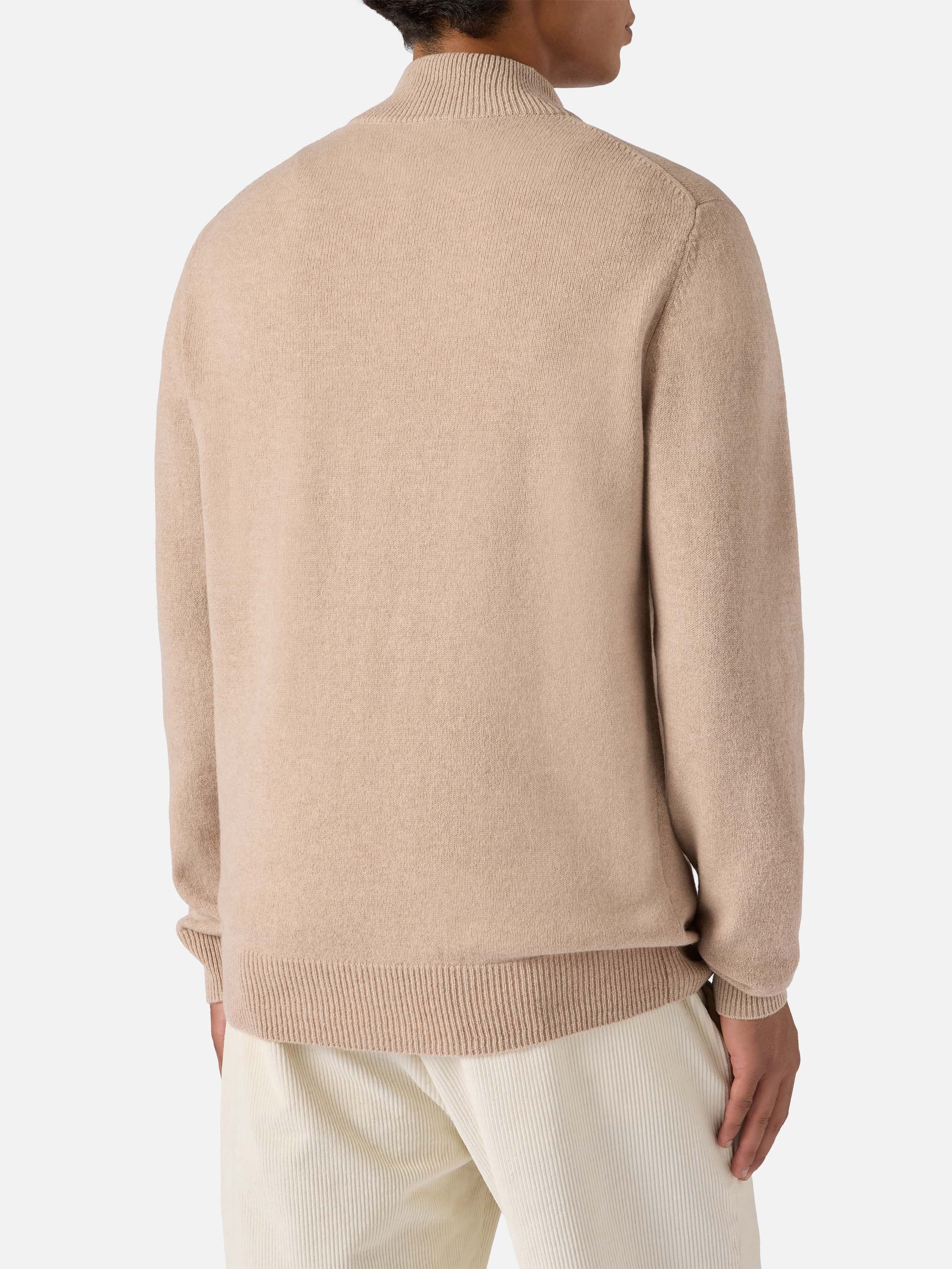 Pullover a mezza zip Jermyn in 100% lambswool beige - Image 3