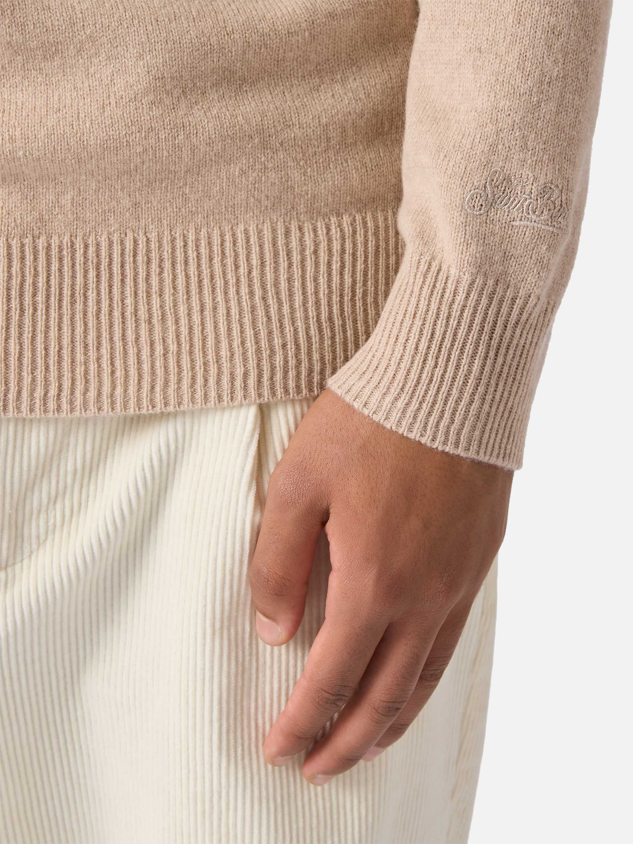 Pullover a mezza zip Jermyn in 100% lambswool beige - Image 4