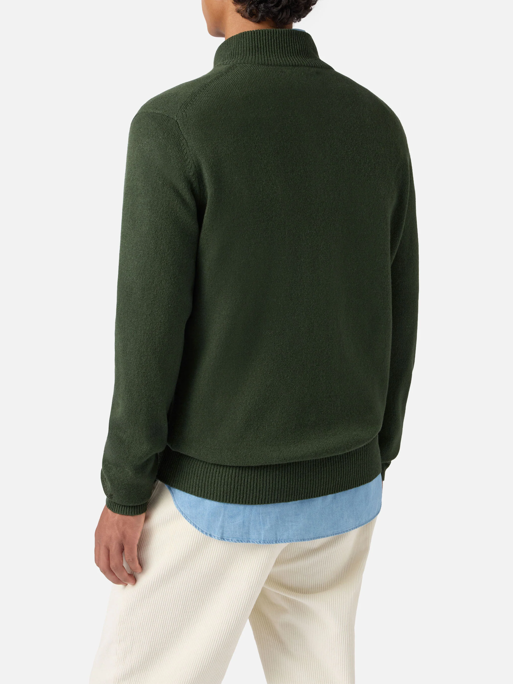 Pullover a mezza zip Jermyn in 100% lambswool verde muschio - Image 3