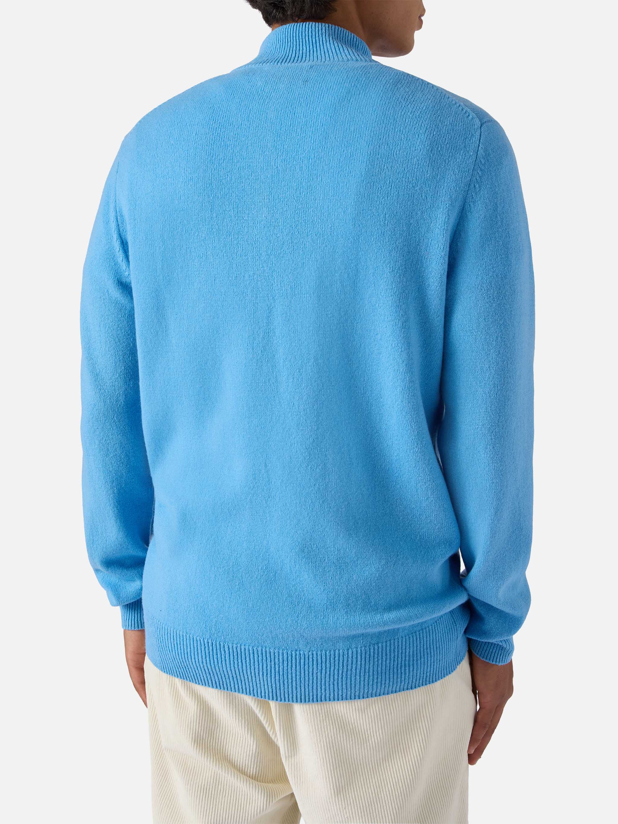 Pullover a mezza zip Jermyn in 100% lambswool azzurro polvere - Image 3