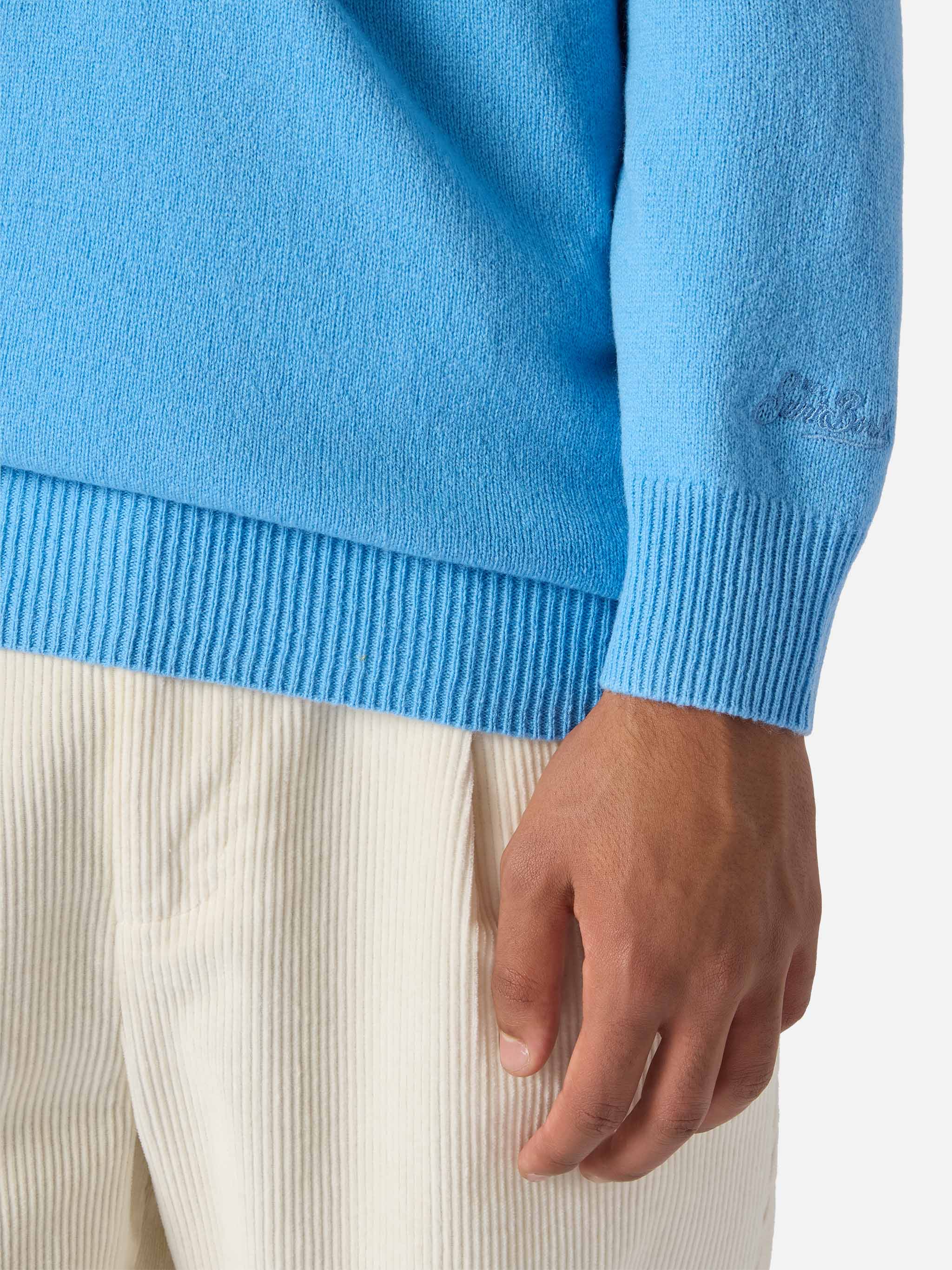 Pullover a mezza zip Jermyn in 100% lambswool azzurro polvere - Image 4