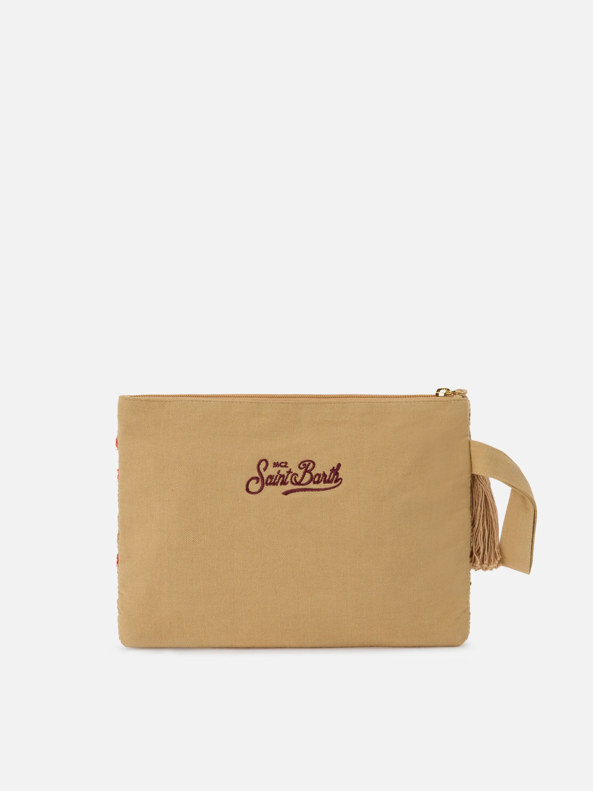Pochette in juta con fantasia corallo ricamata - Image 4