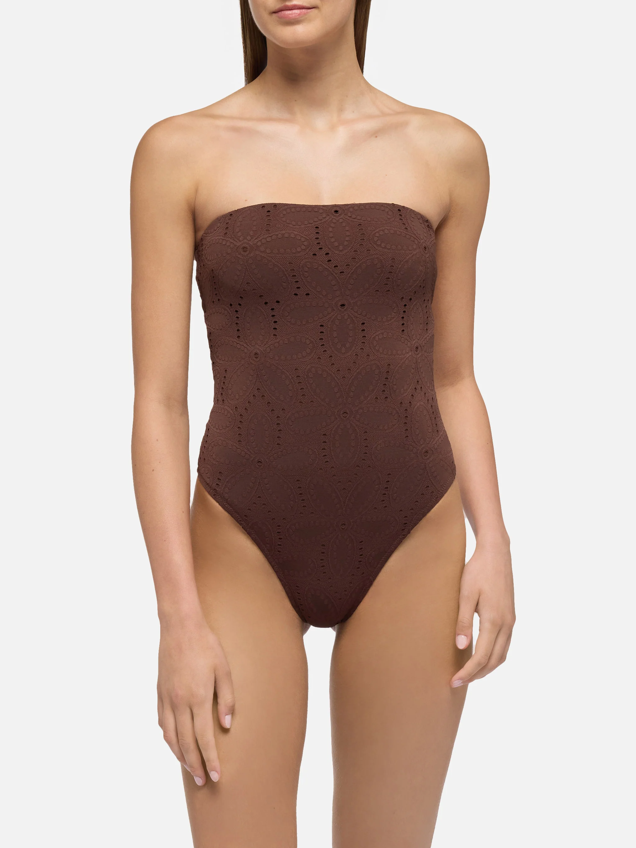 Costume intero in Sangallo di cotone marrone Kayla - Image 2