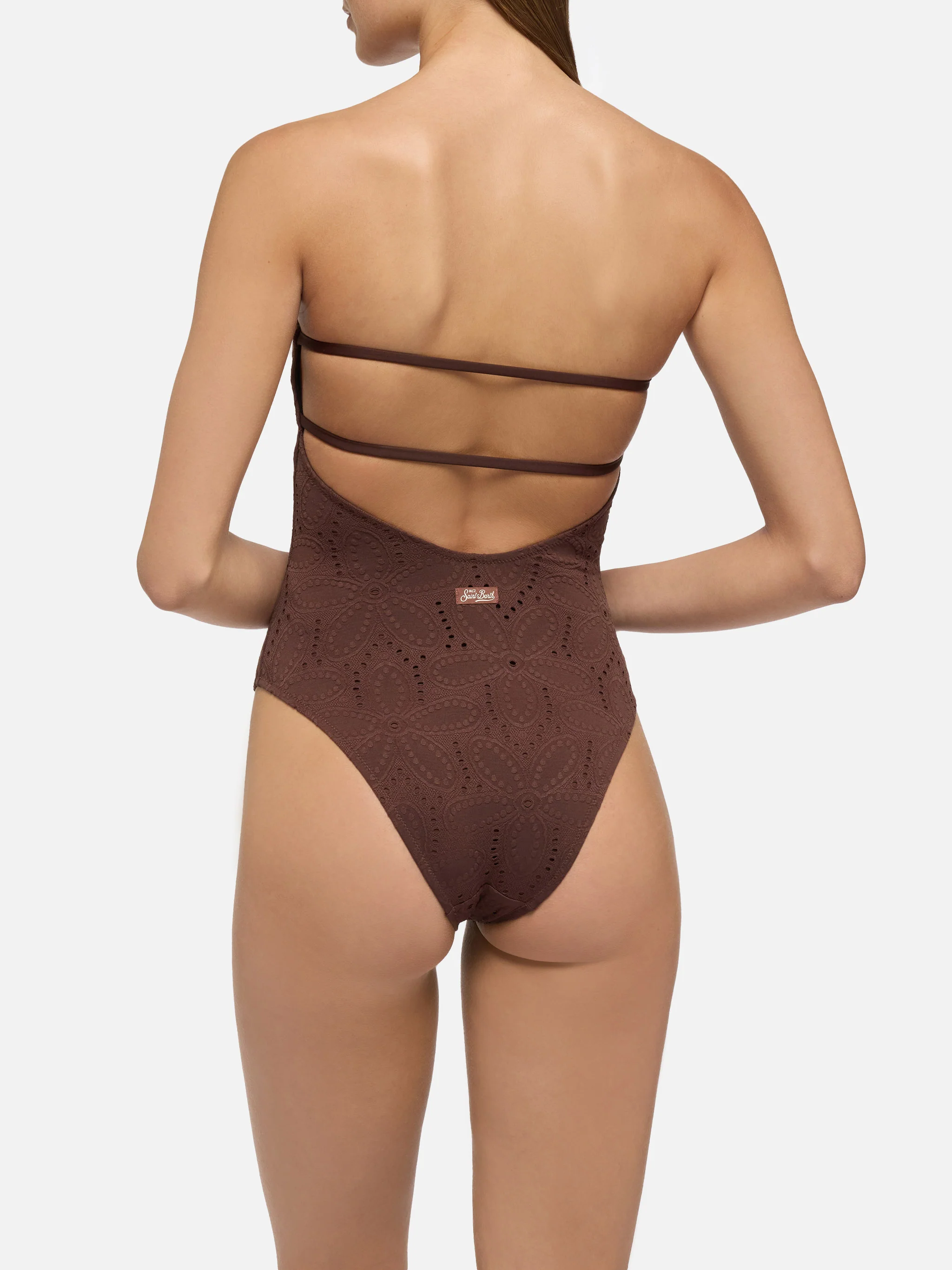 Costume intero in Sangallo di cotone marrone Kayla - Image 3