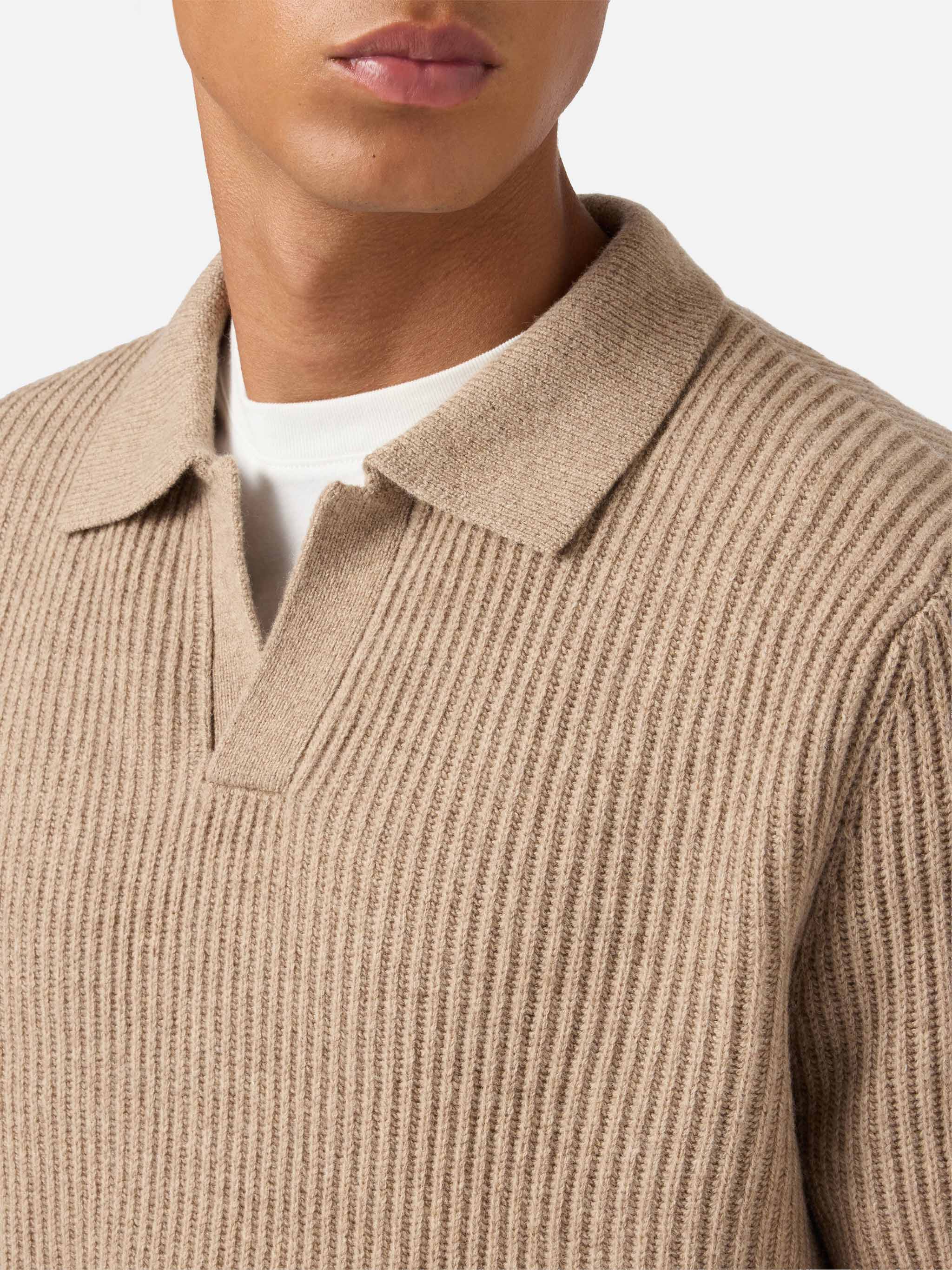 Polo in maglia Downing in 100% LANA kaki - Image 2