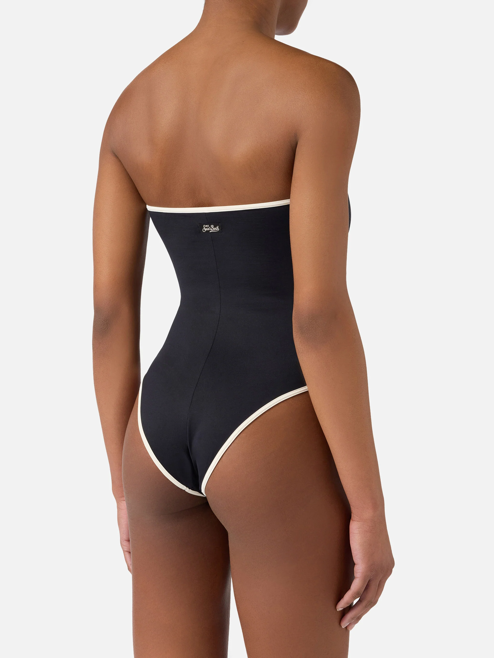 Costume intero Khyra String a fascia nero con dettagli a contrasto - Image 3