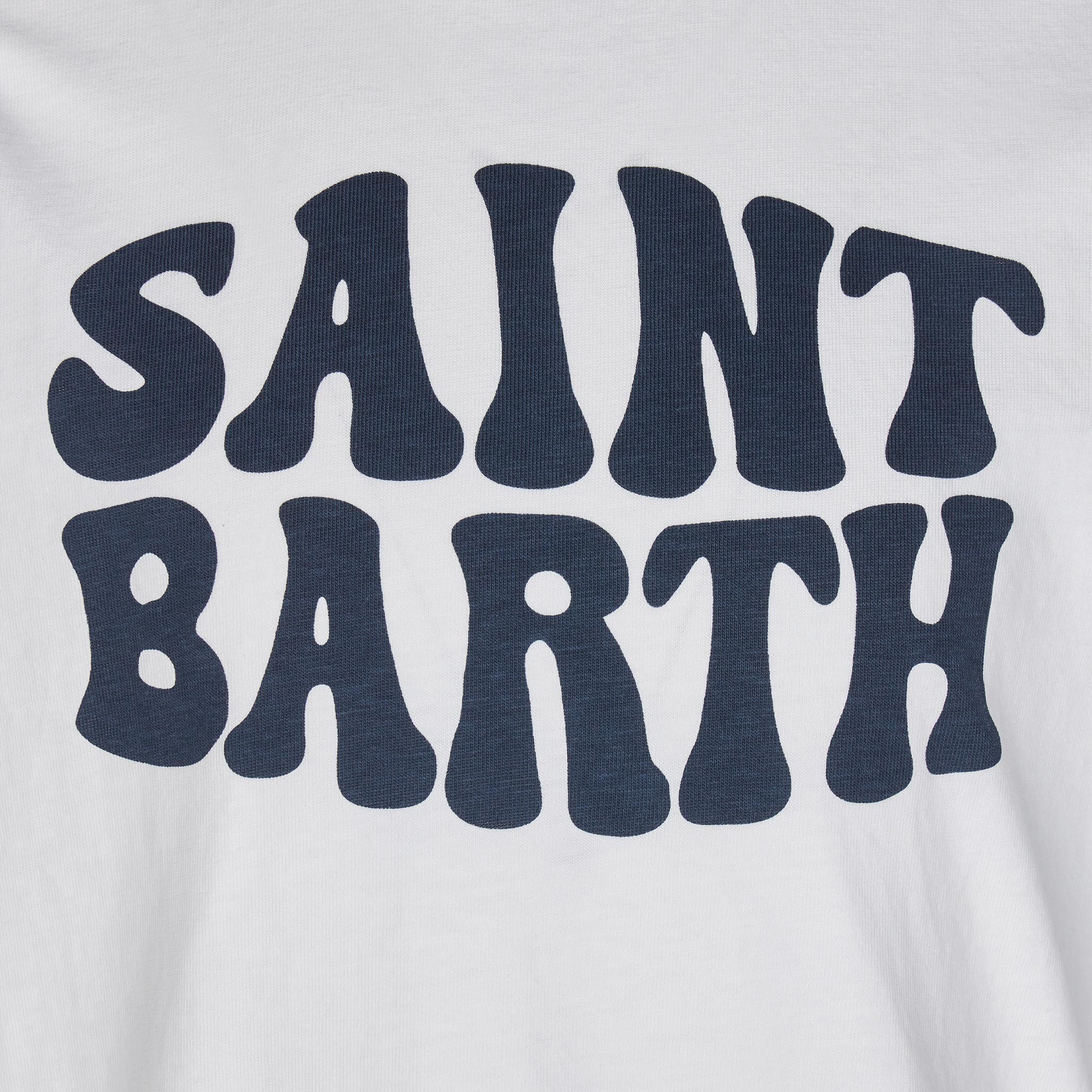 T-shirt bianca da bambino in cotone con stampa Groovy Saint Barth blu - Image 2