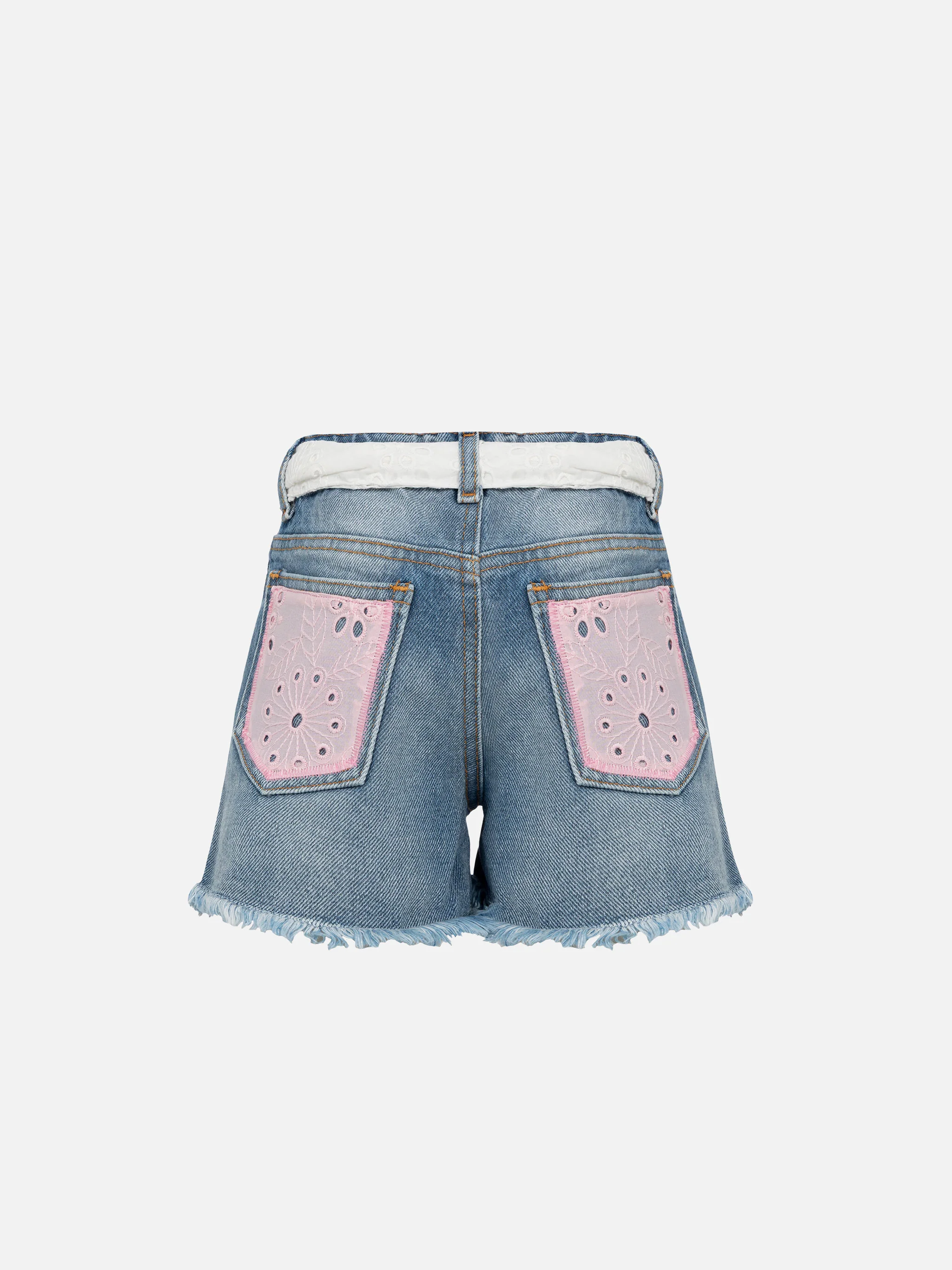 Shorts in denim Kiko Jr con pizzo Sangallo e dettagli ricamati - Image 2