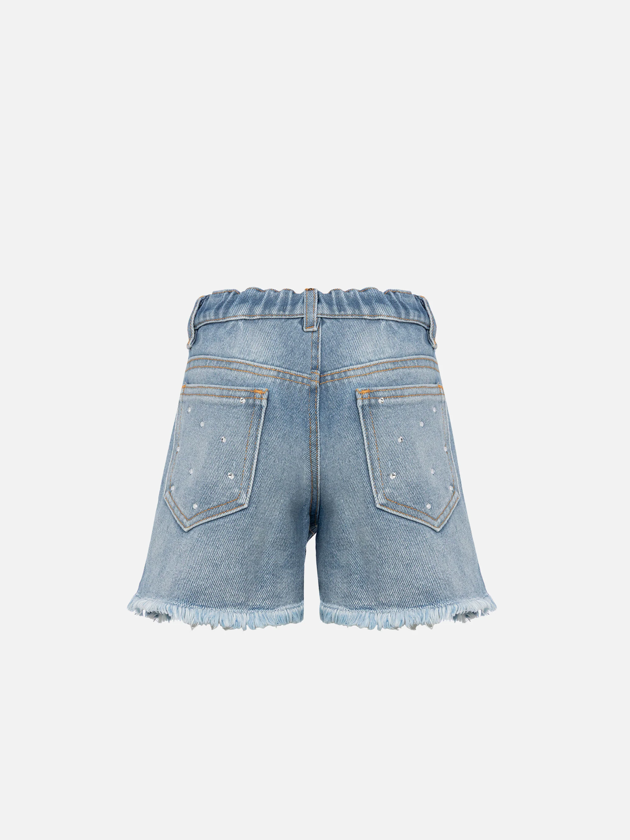 Shorts in denim bianco Kiko Jr con strass applicati - Image 2
