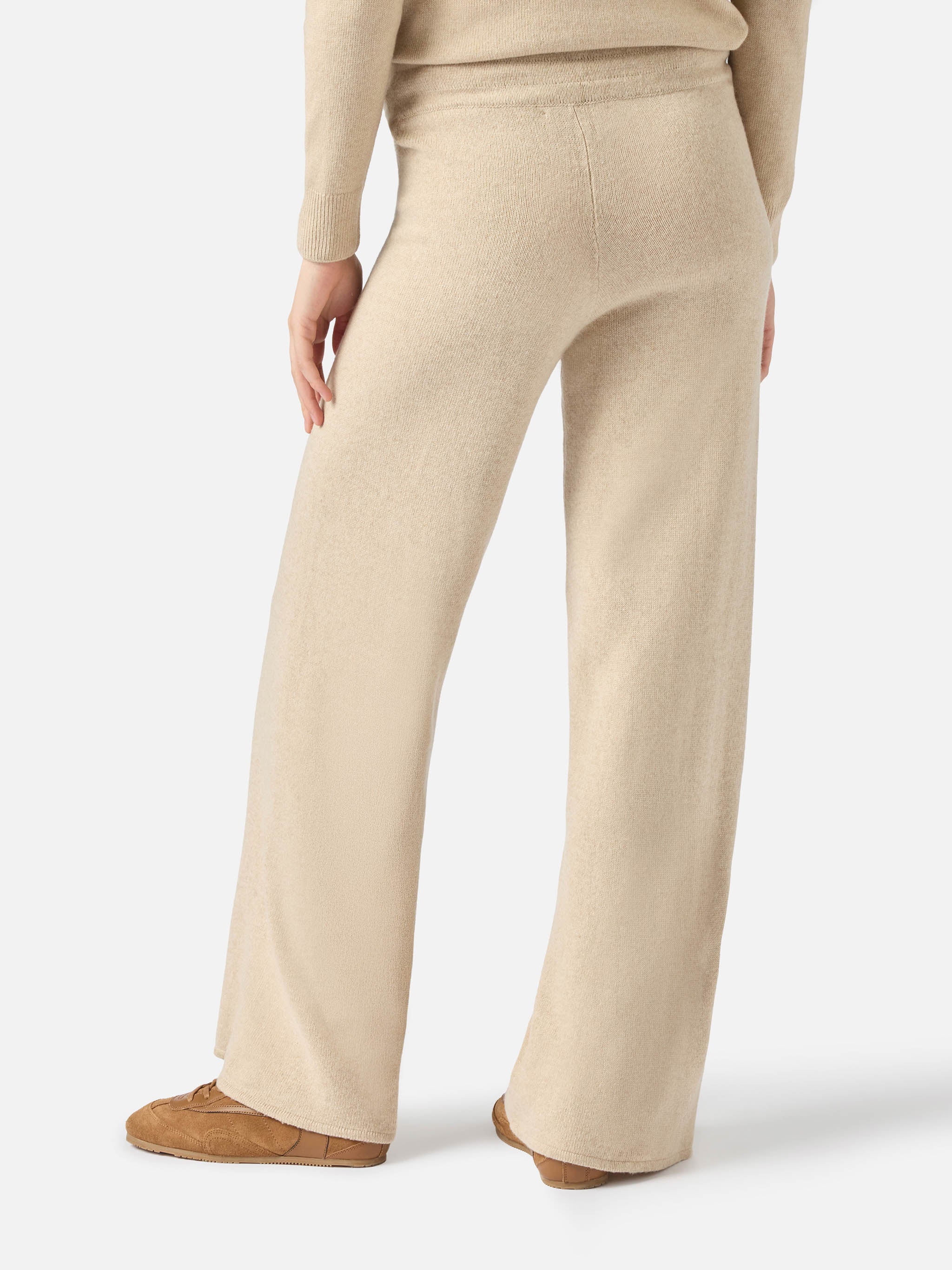 Pantalone a palazzo beige in maglia - Image 4