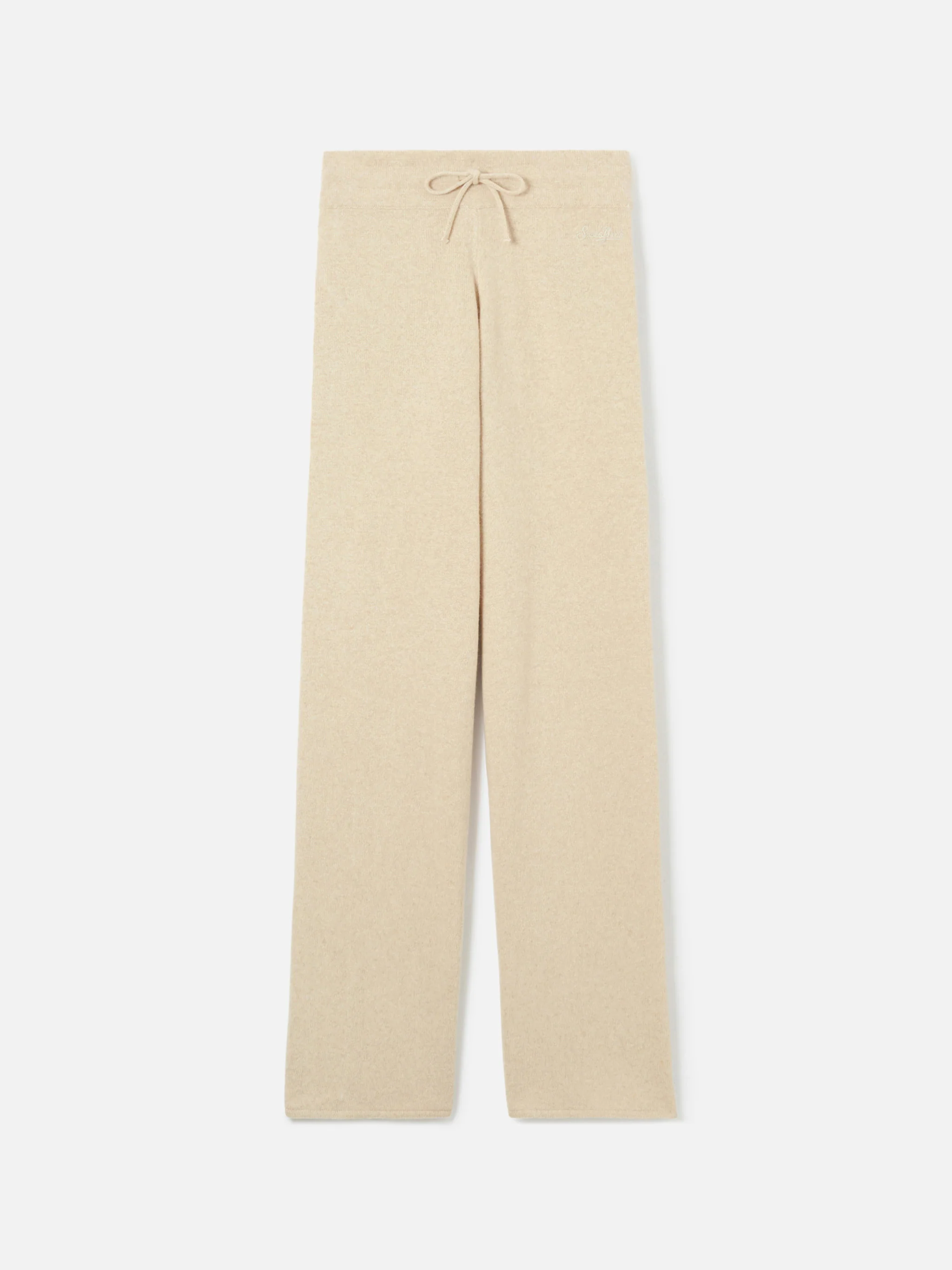 Pantalone a palazzo beige in maglia - Image 5