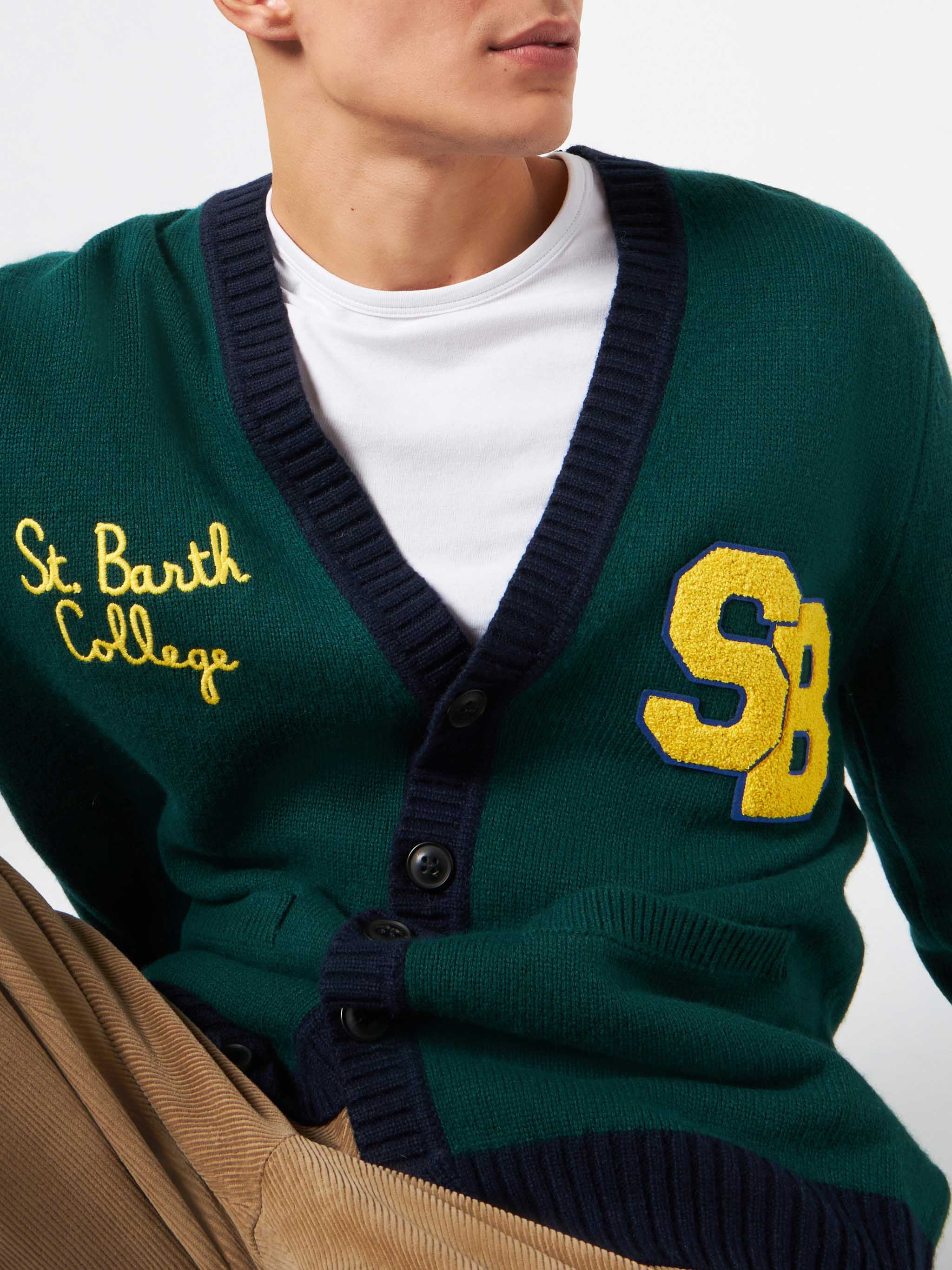 Cardigan in maglia con patch e ricamo St. Barth College - Image 2