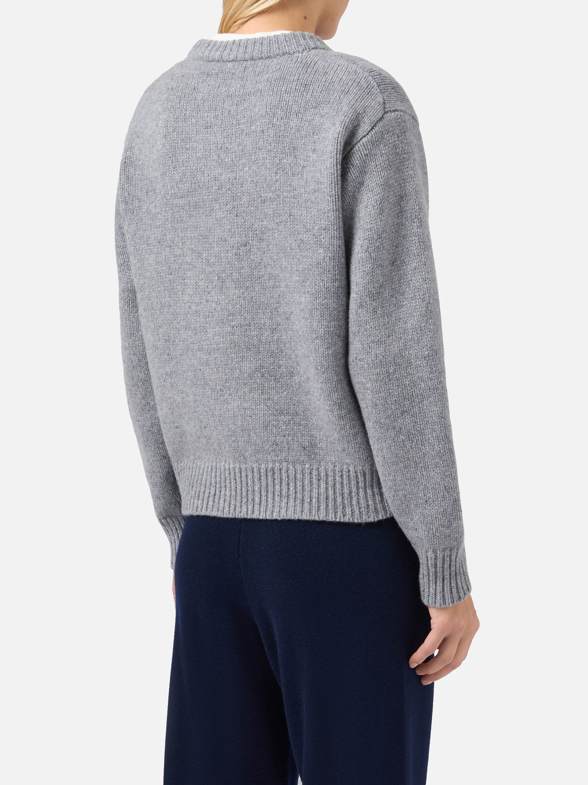 Maglione Kyla in lana grigio con jacquard St. Moritz - Image 3