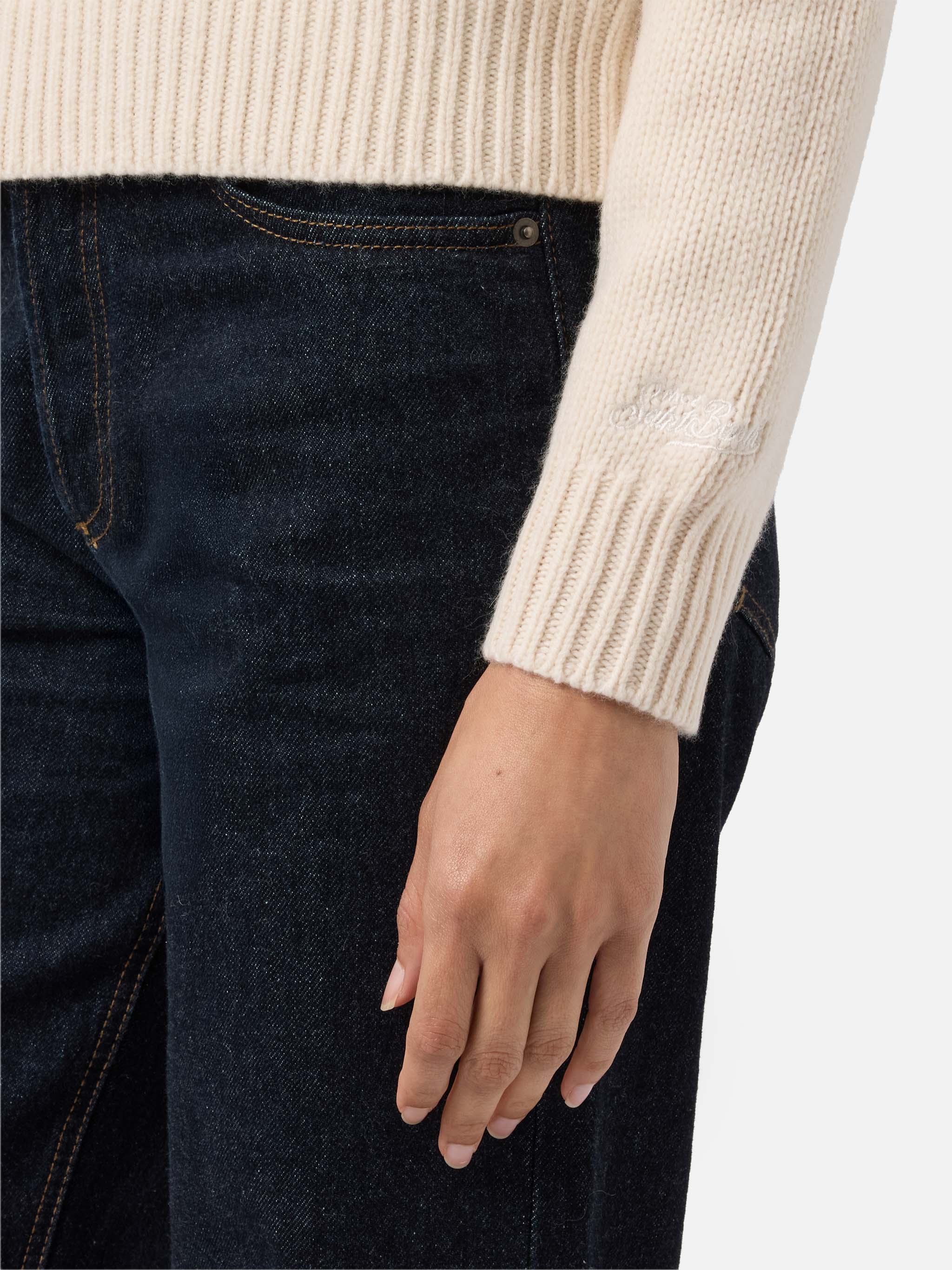 Maglione Kyla in lana bianco con jacquard Cortina - Image 4