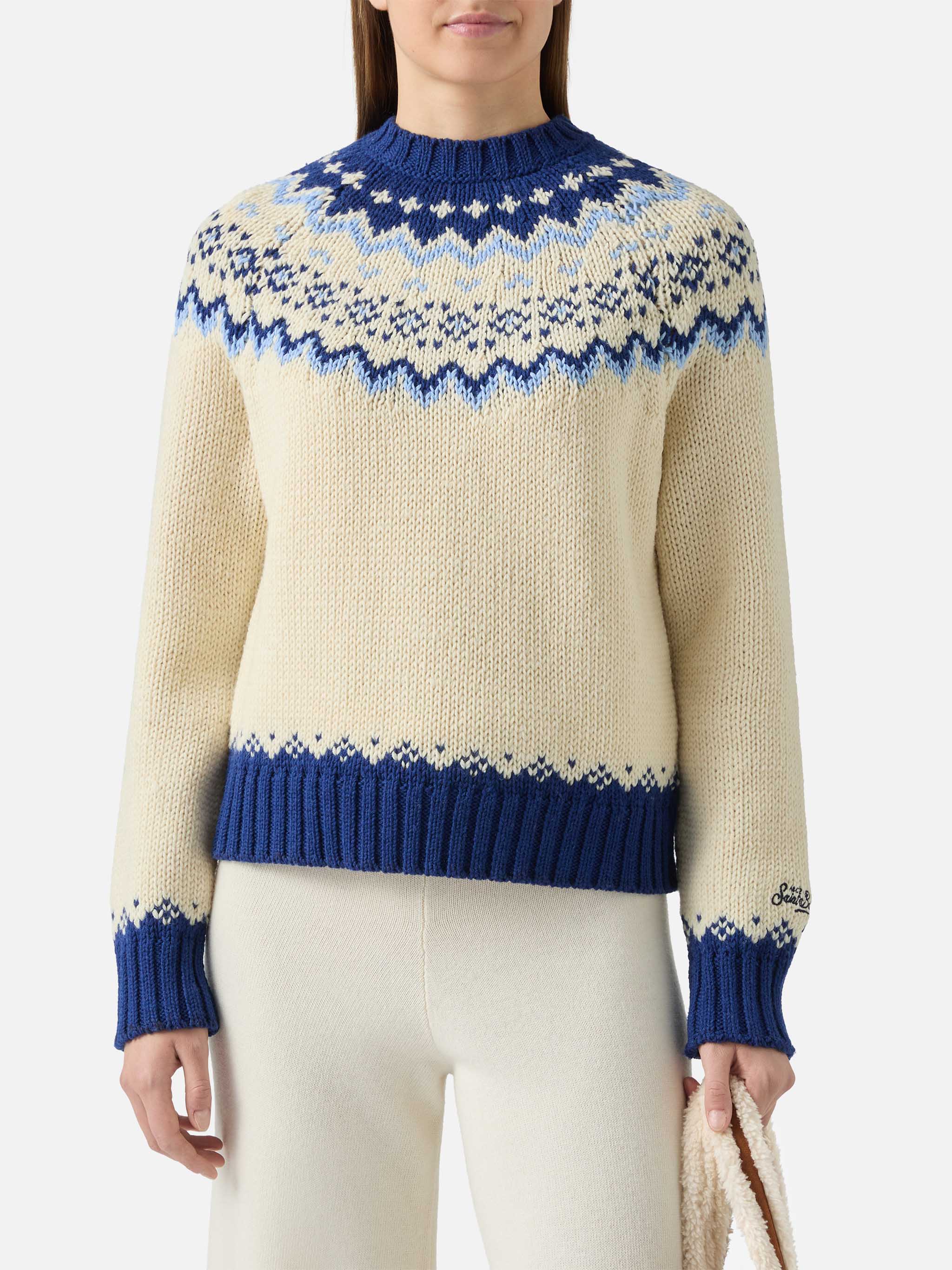 Maglione Kyla in lana grigio con jacquard St. Moritz - Image 4