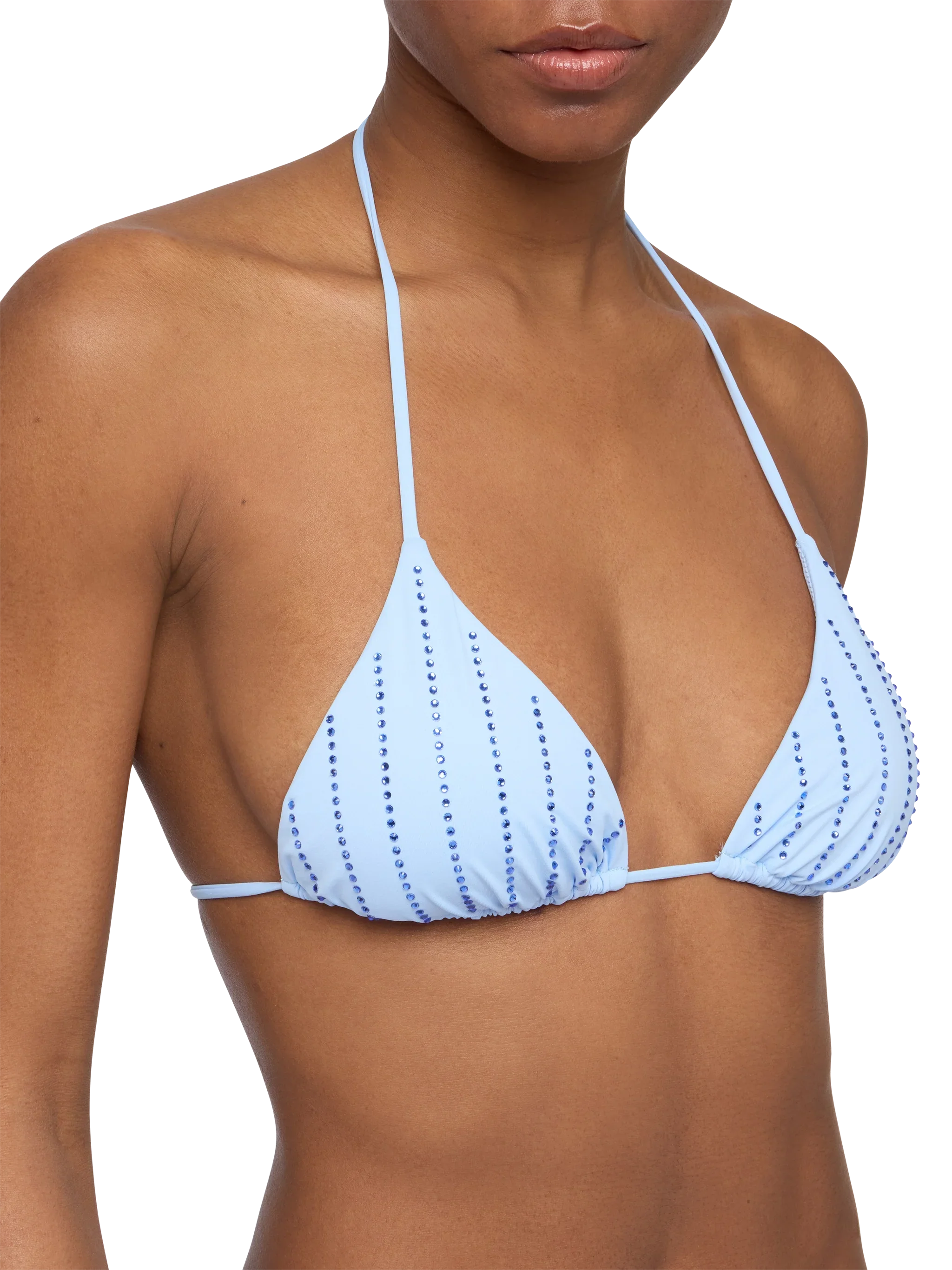 Leah top a triangolo azzurro con applicazioni di strass a righe - Image 3