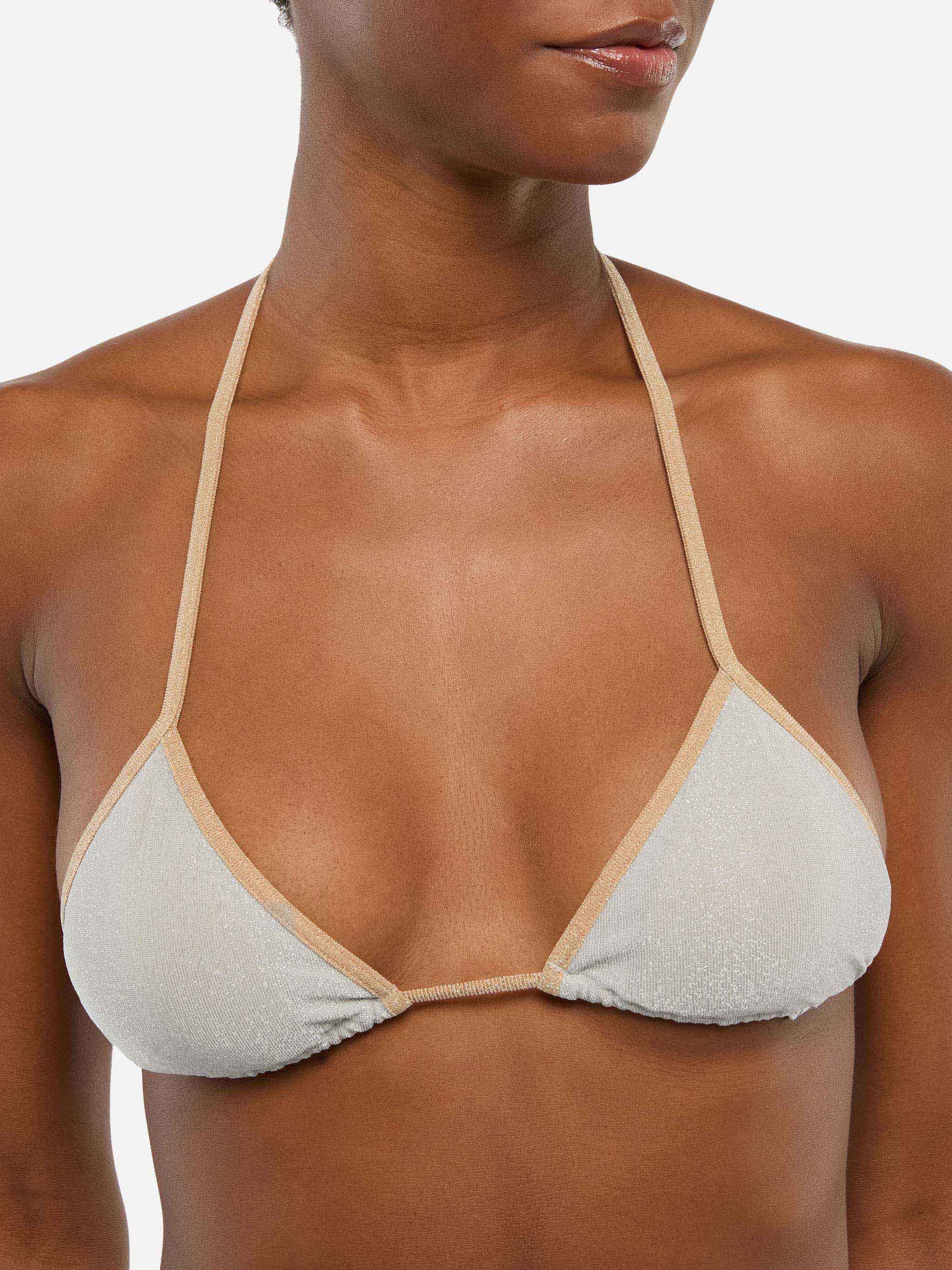Leah top triangolo in lurex color argento con profilo oro - Image 2