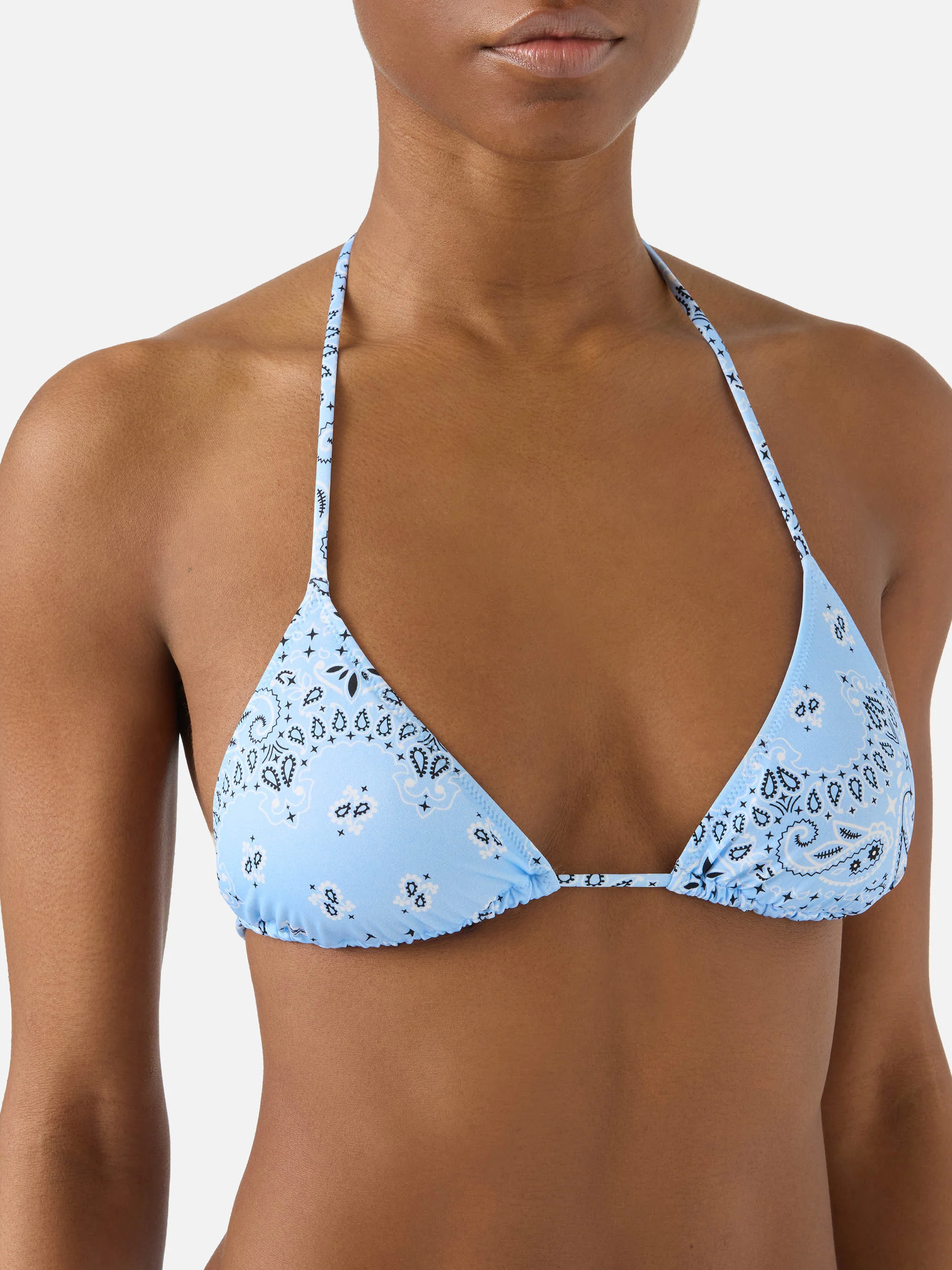 Top bikini Leah triangolo con stampa bandana azzurra - Image 2