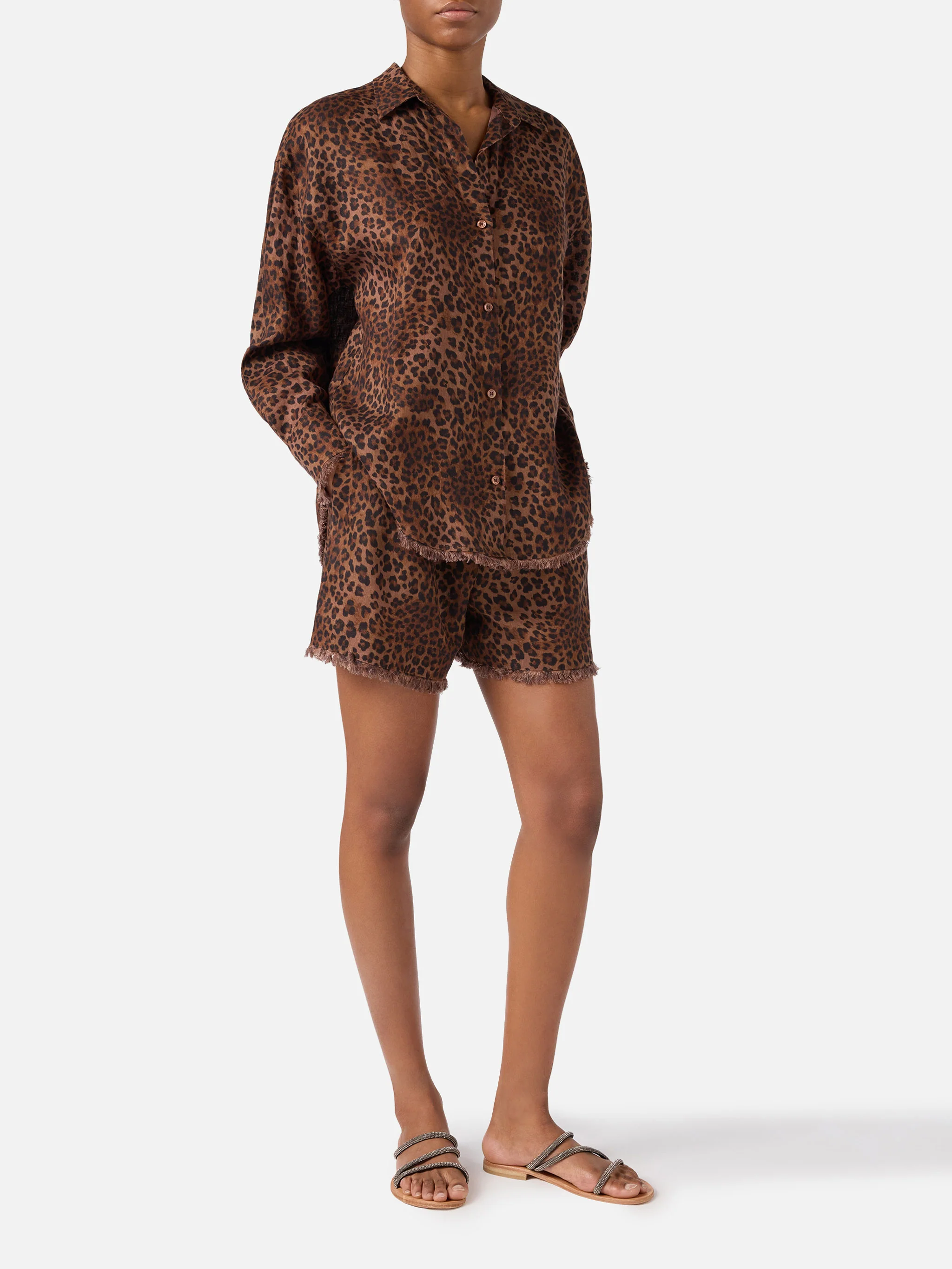 Short Amani in lino stampa leopardata - Image 2