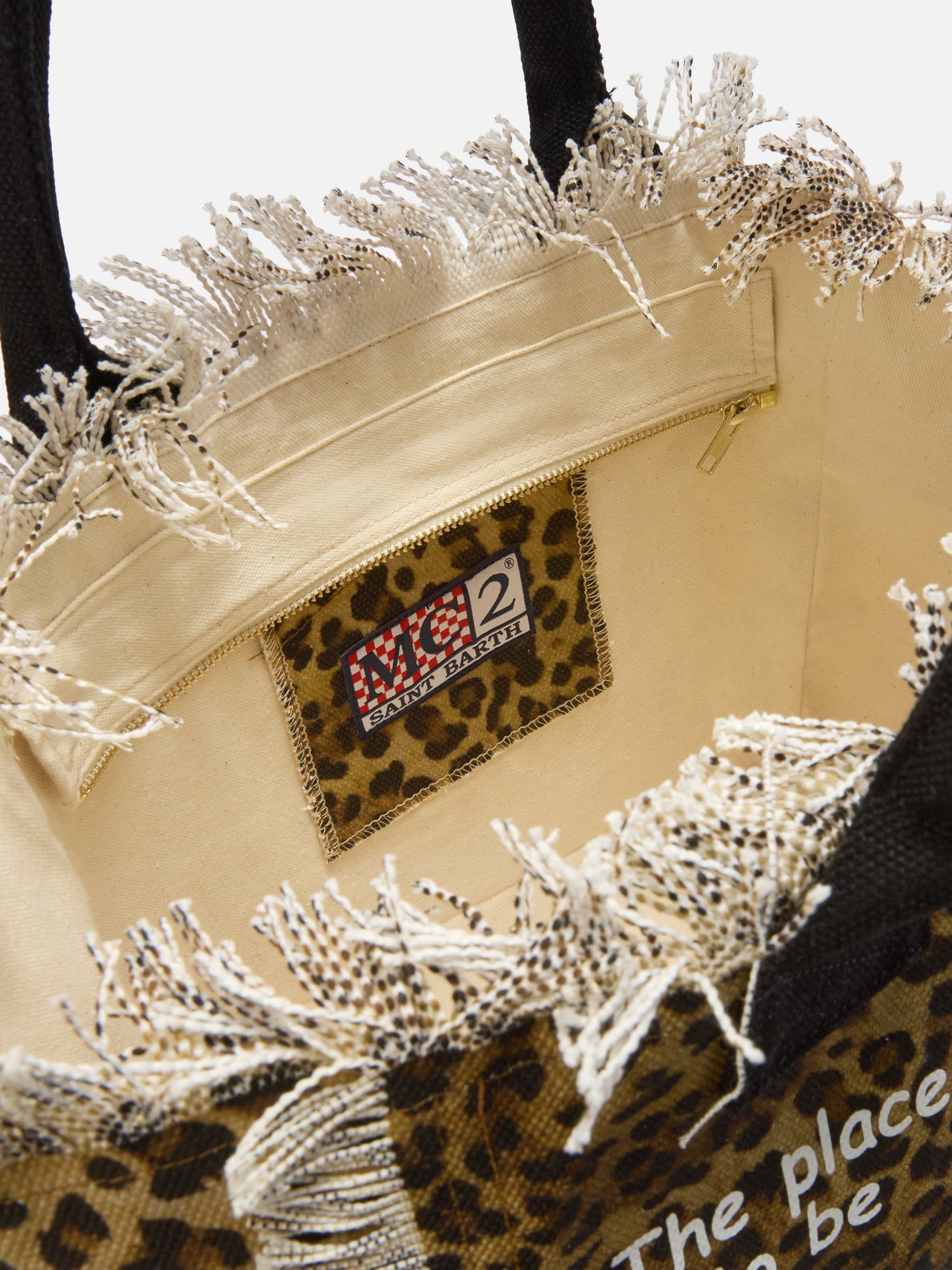 Borsa Vanity regular in canvas leopardato con dettagli sfrangiati - Image 3