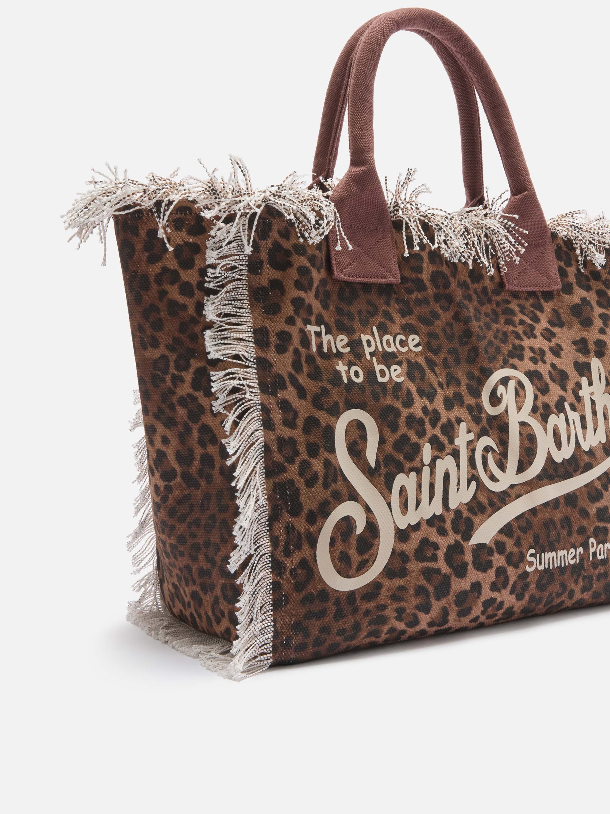 Borsa Vanity regular leopardata in canvas con frange - Image 4