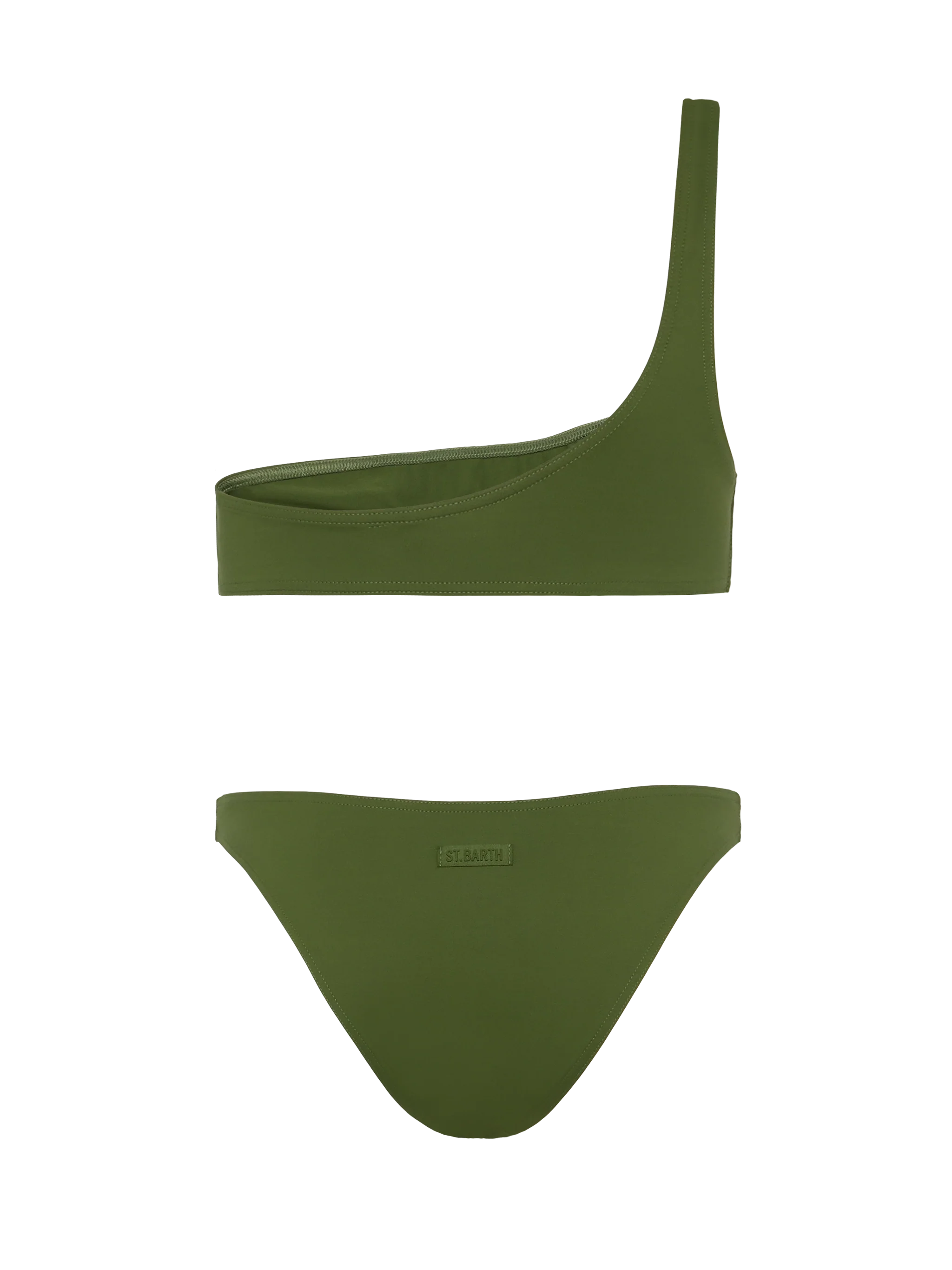 Bikini Celestine Lido verde militare con top a bralette monospalla e slip classici - Image 3