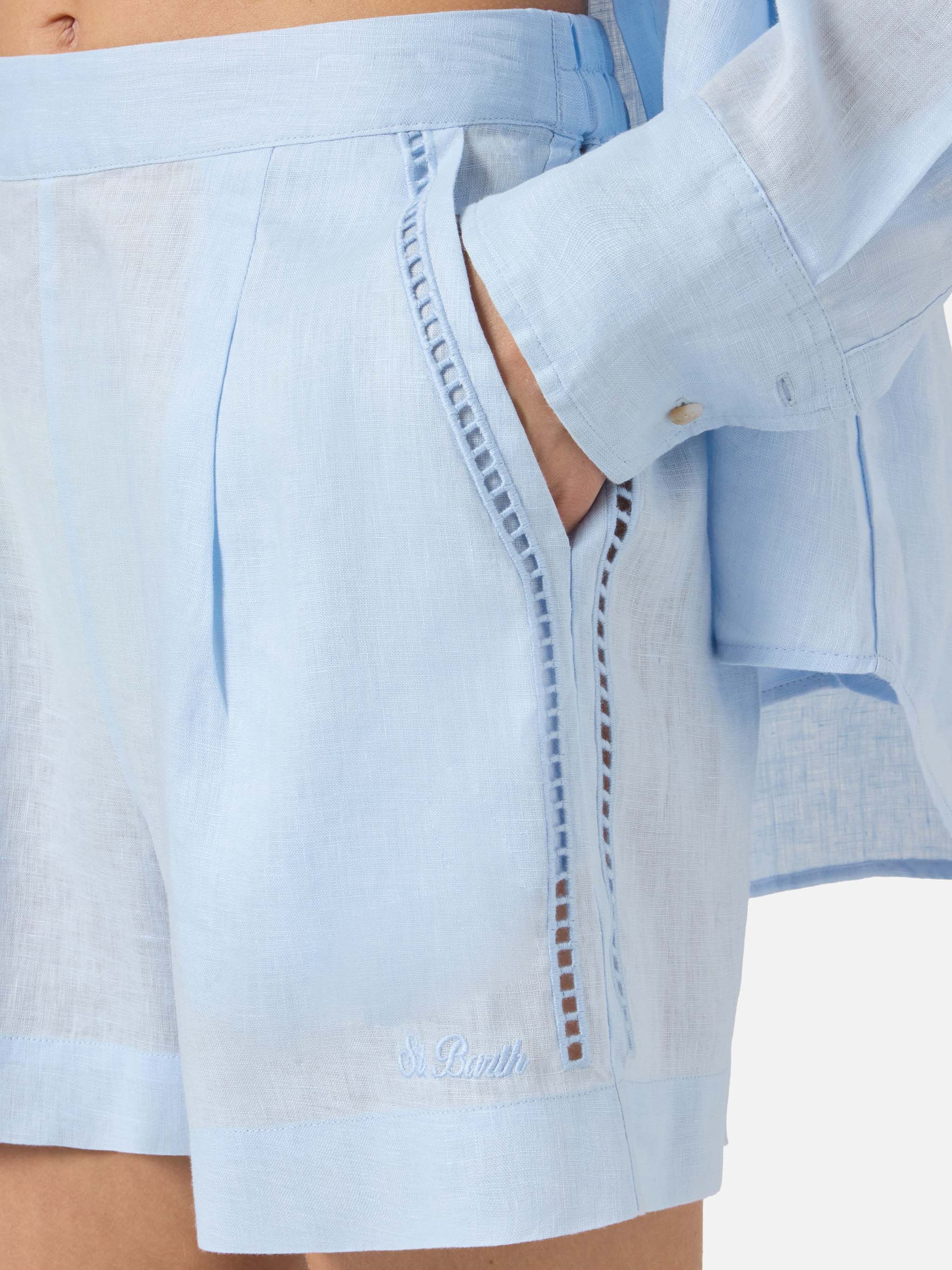 Shorts Amani in lino azzurro - Image 3