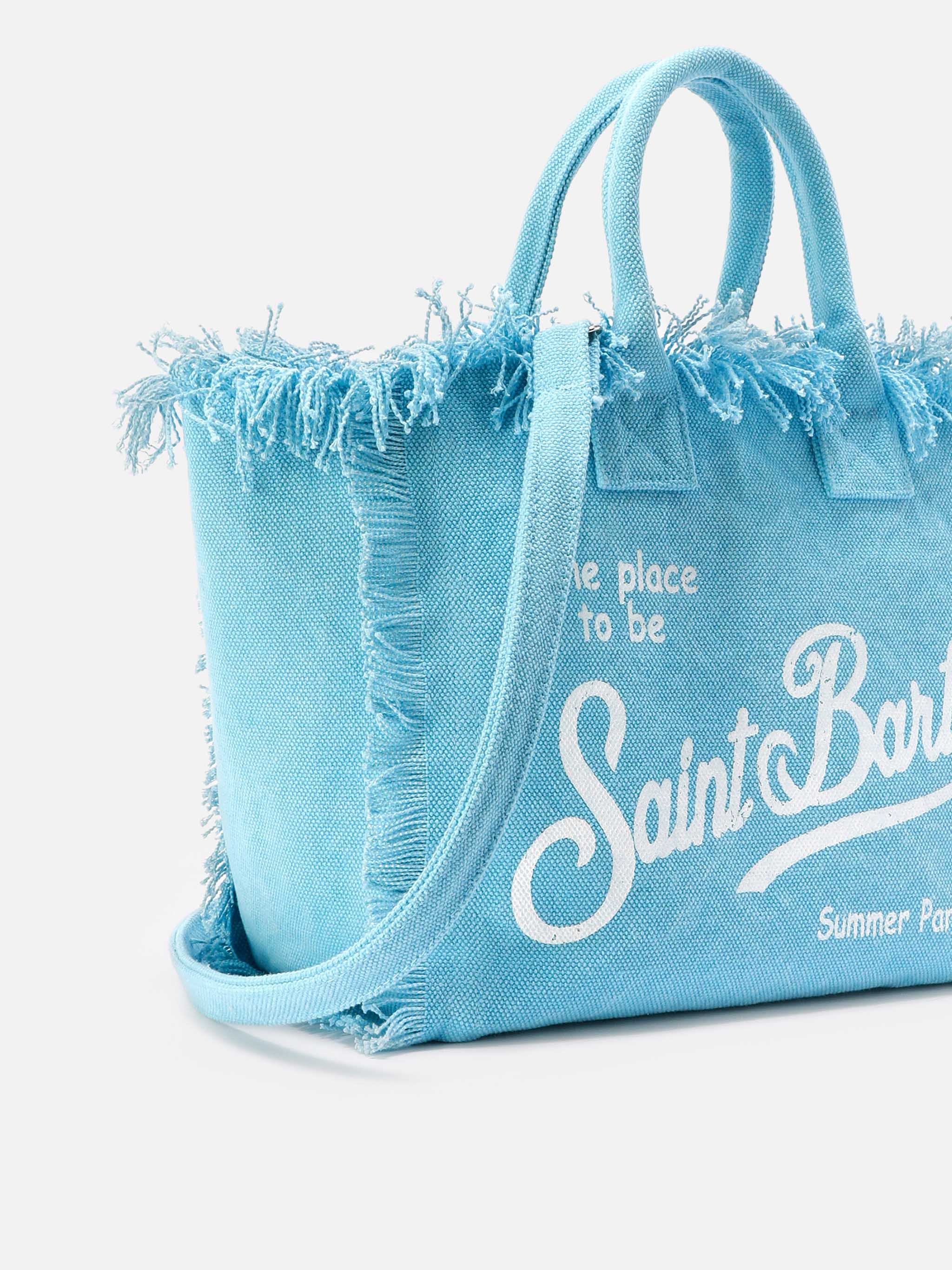 Borsa Colette azzurra in canvas con frange - Image 3