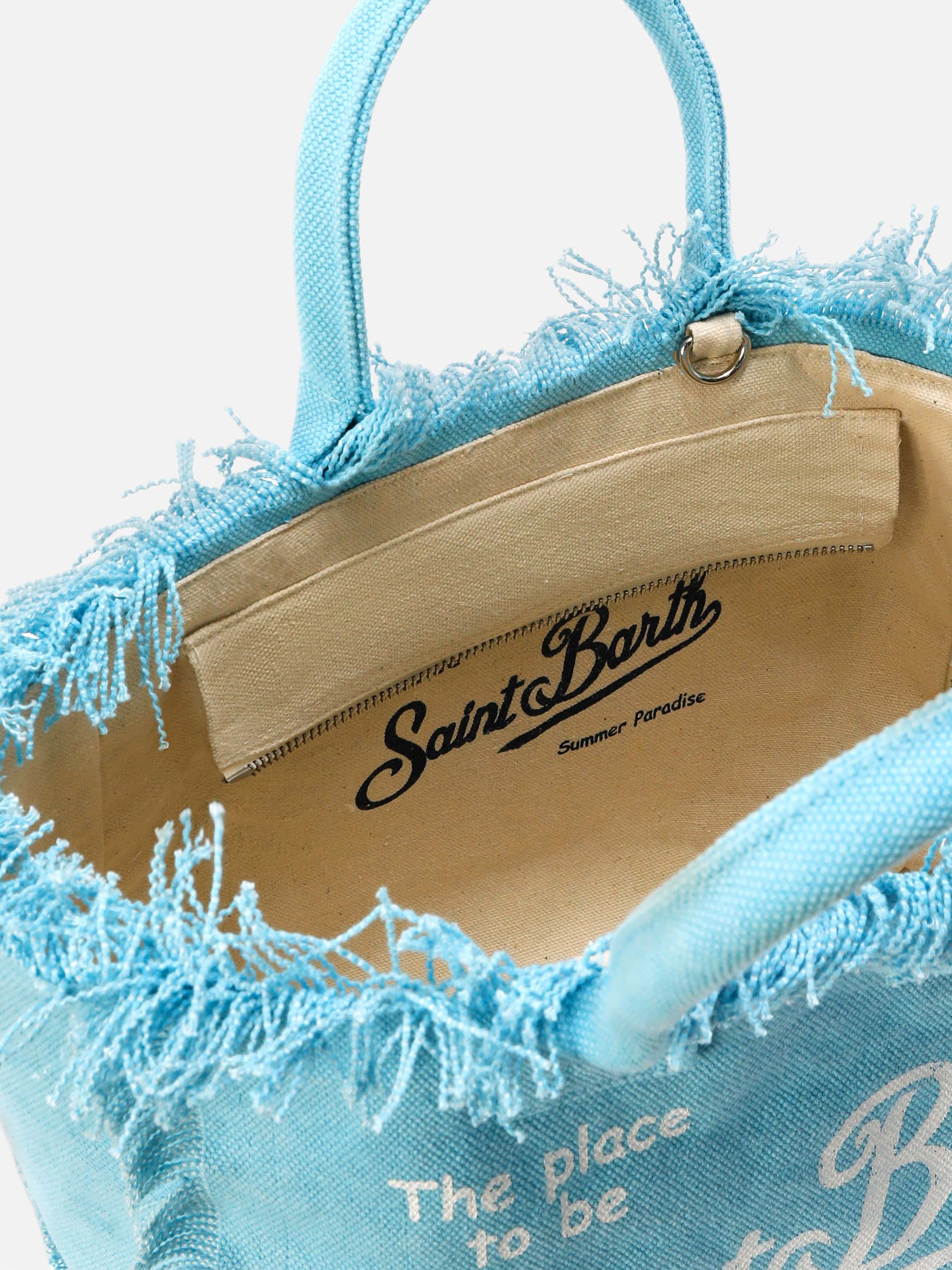 Borsa Colette azzurra in canvas con frange - Image 4