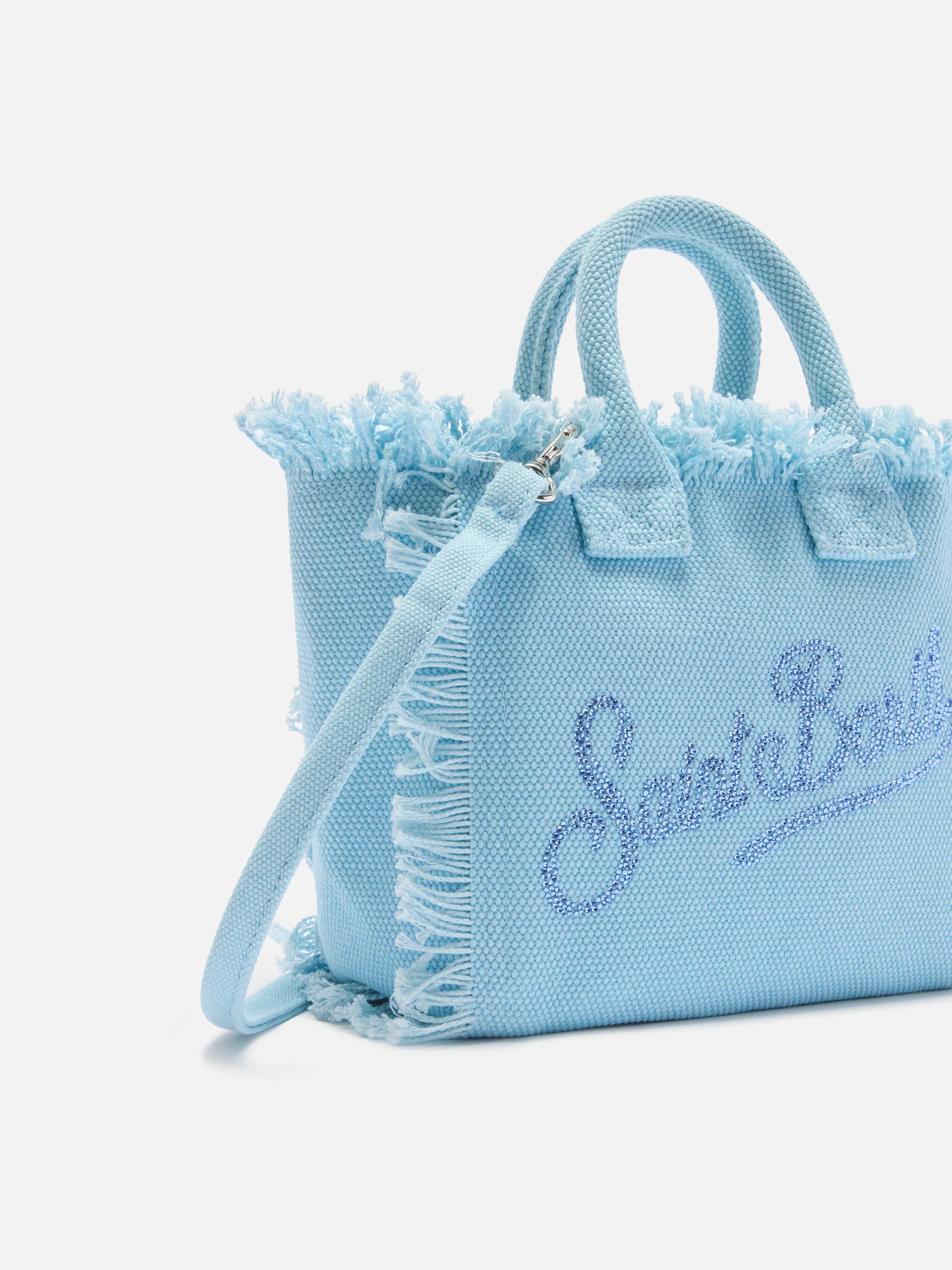 Borsa Vanity mini in canvas azzurro con logo in strass - Image 3