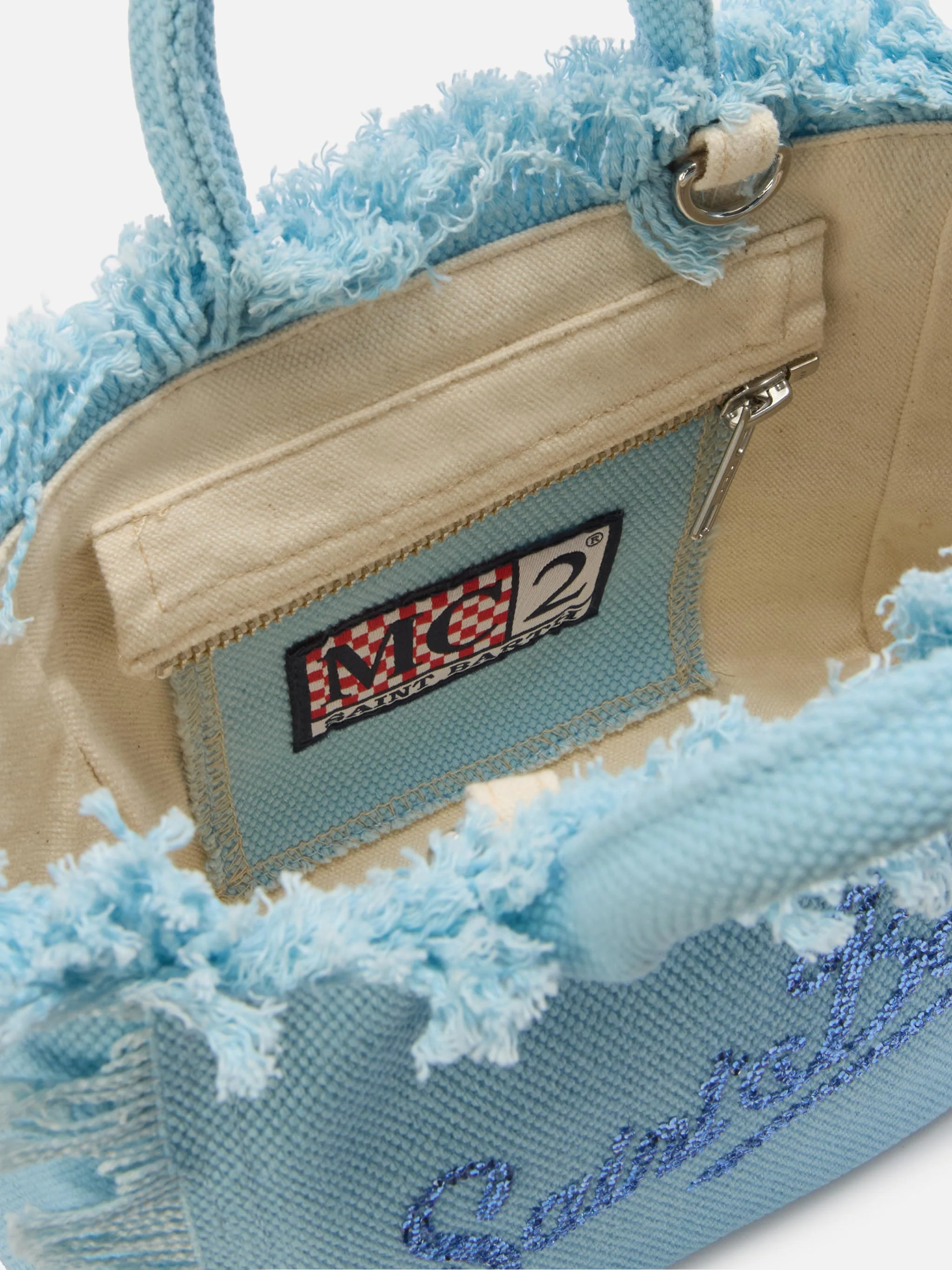 Borsa Vanity mini in canvas azzurro con logo in strass - Image 4