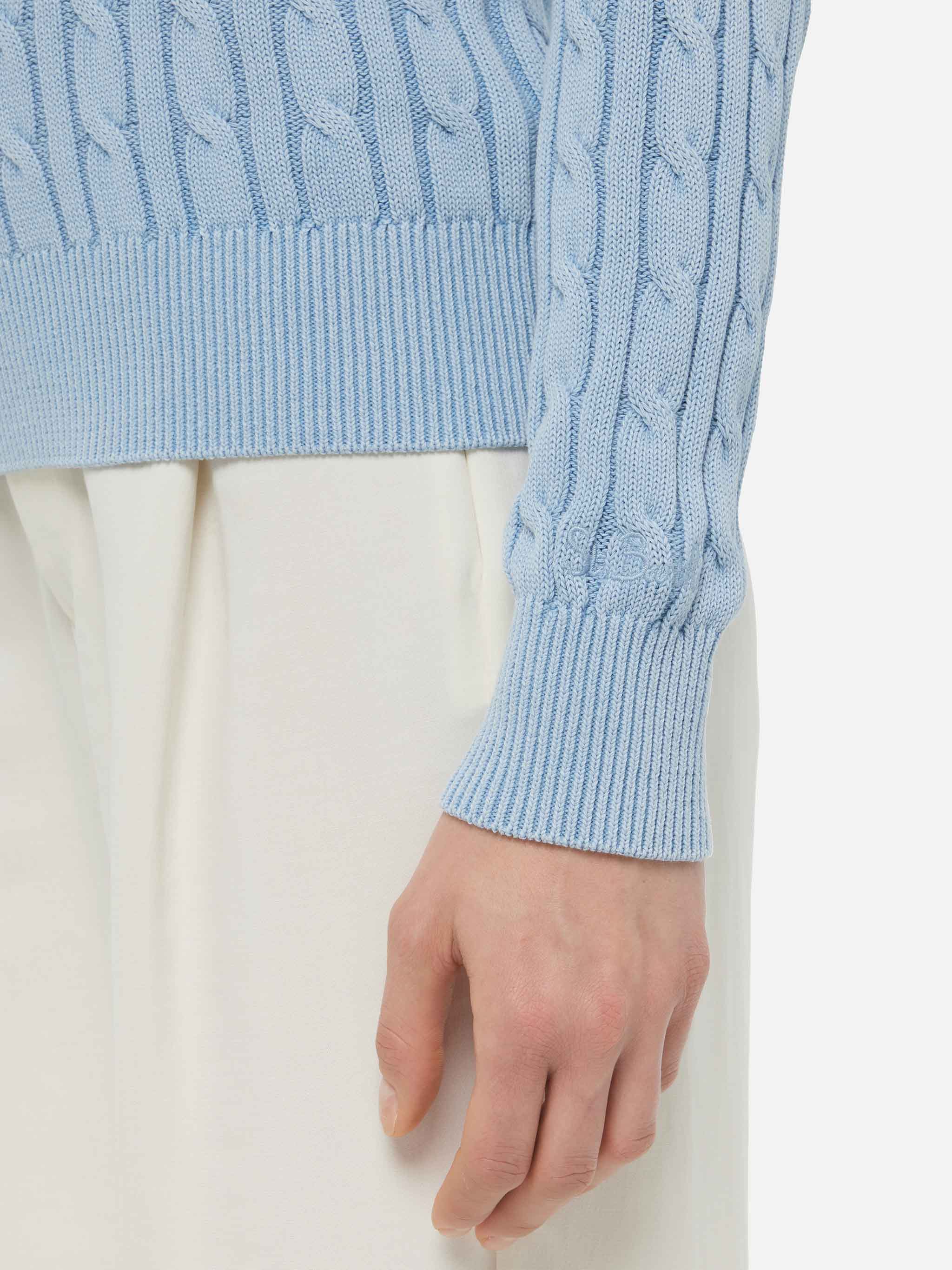 Maglione New Queen in cotone a trecce color azzurro - Image 2