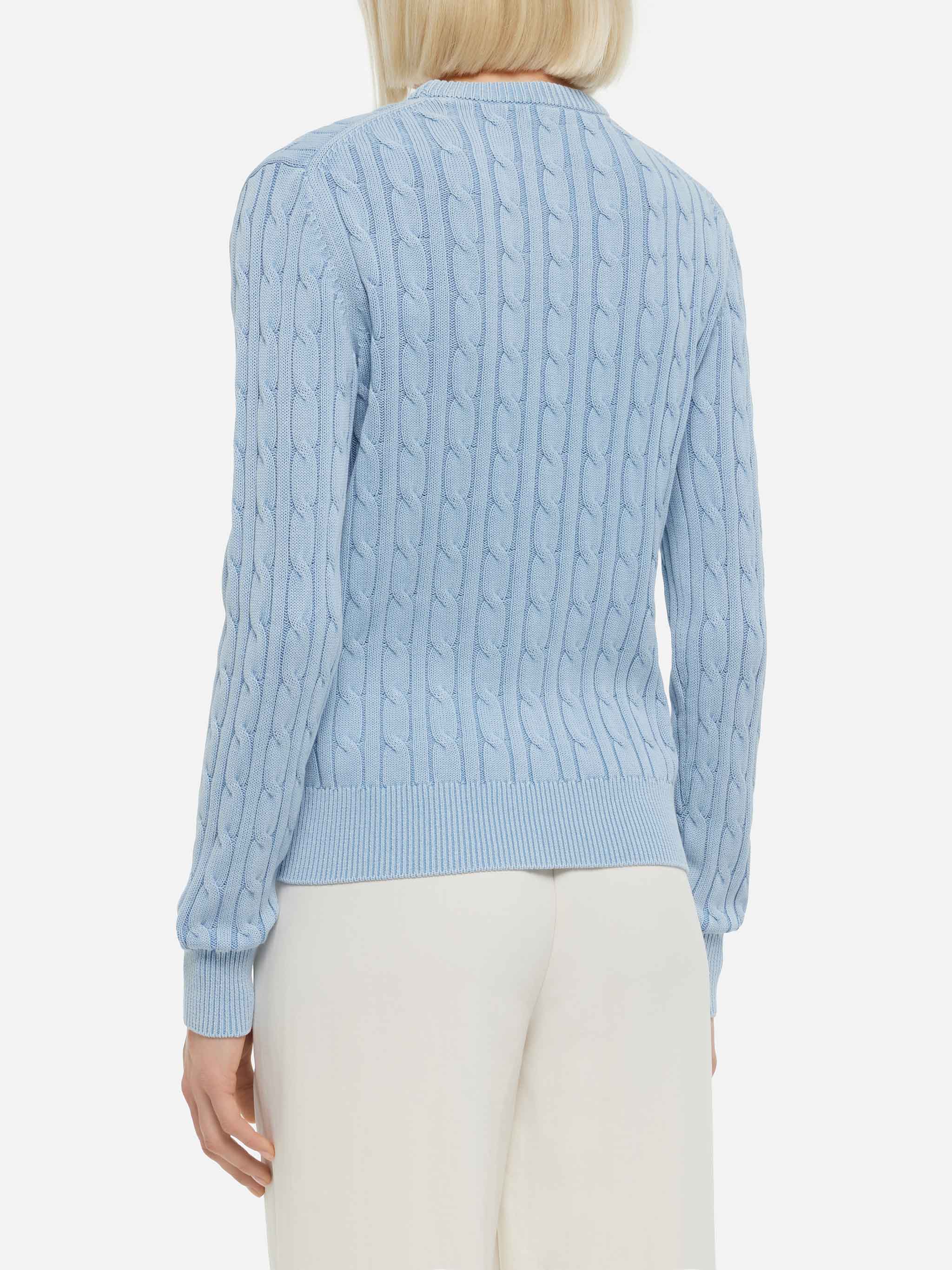 Maglione New Queen in cotone a trecce color azzurro - Image 3