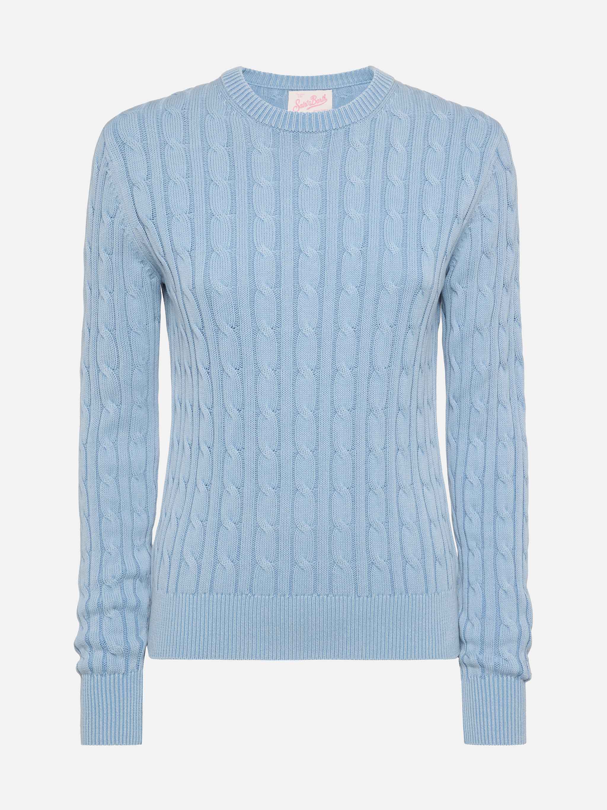 Maglione New Queen in cotone a trecce color azzurro - Image 4