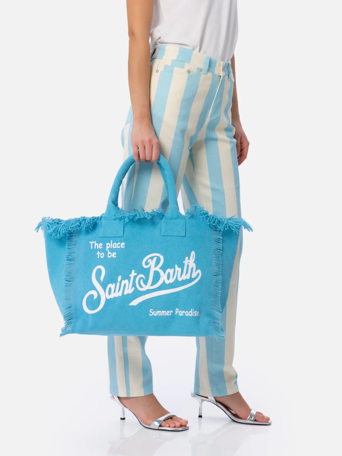 Borsa a spalla Vanity in canvas di cotone azzurro - Image 3